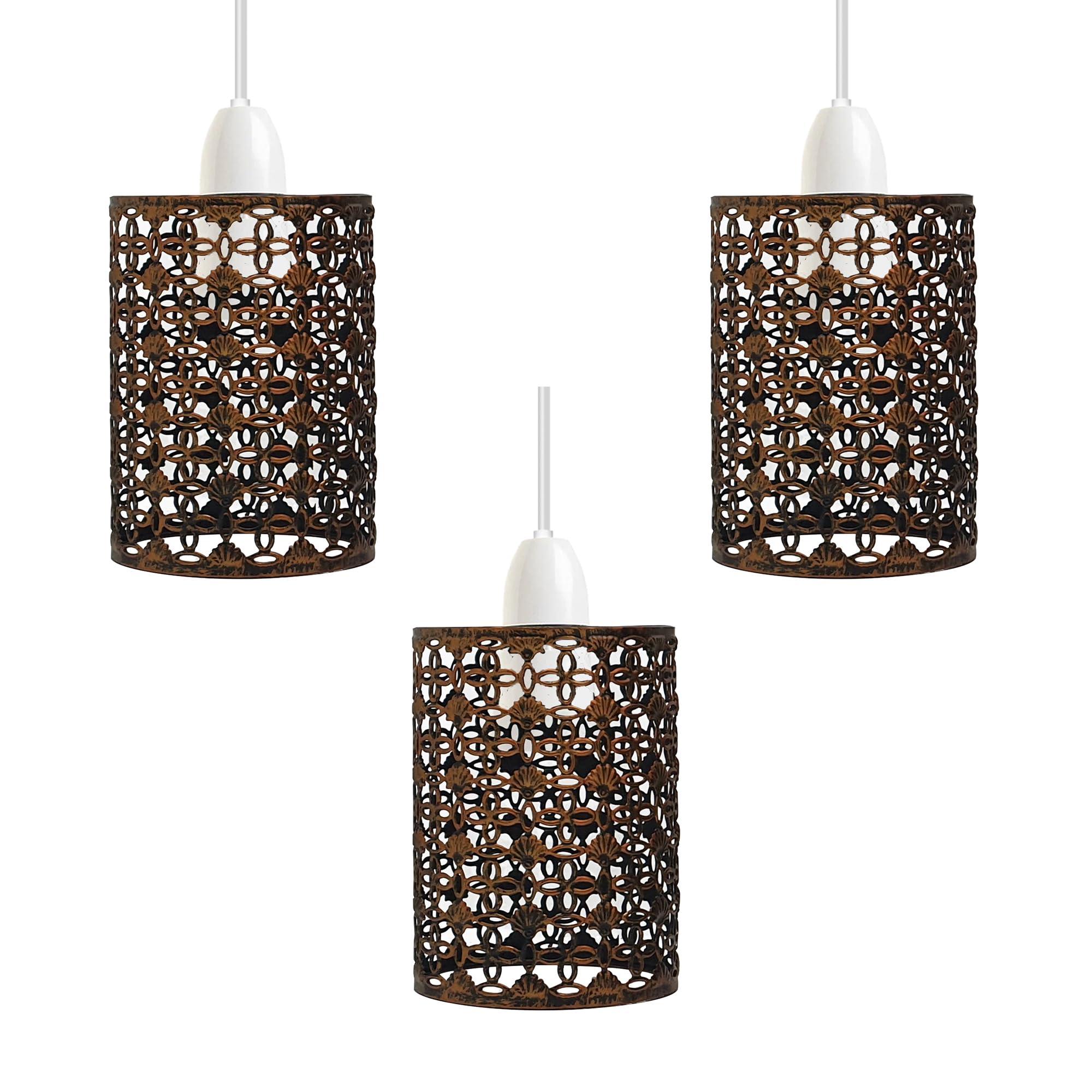 LEDSone Easy Fit Wire Cage Open Style Pendant Light Shade Metal Cage Drum Lampshade Ceiling Pendant Lamp with Free Reducer Plate (Style 1 Brushed Copper Pack 3)