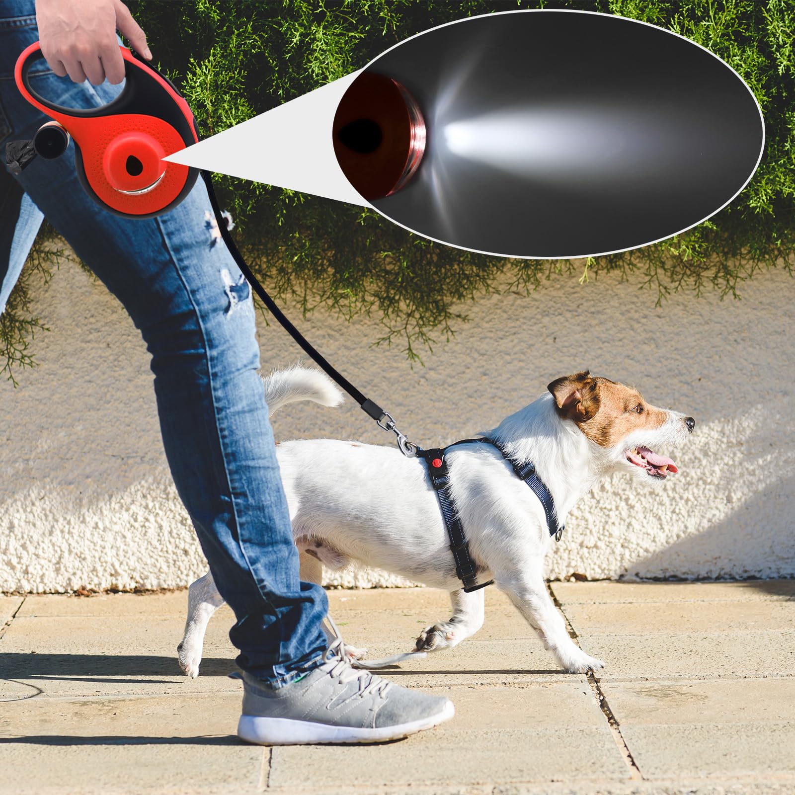 Correa para perros, correa retráctil para perros de 8 m de largo, correa retráctil para perros con portabolsas para excrementos, correa resistente para mascotas, extensible automáticamente
