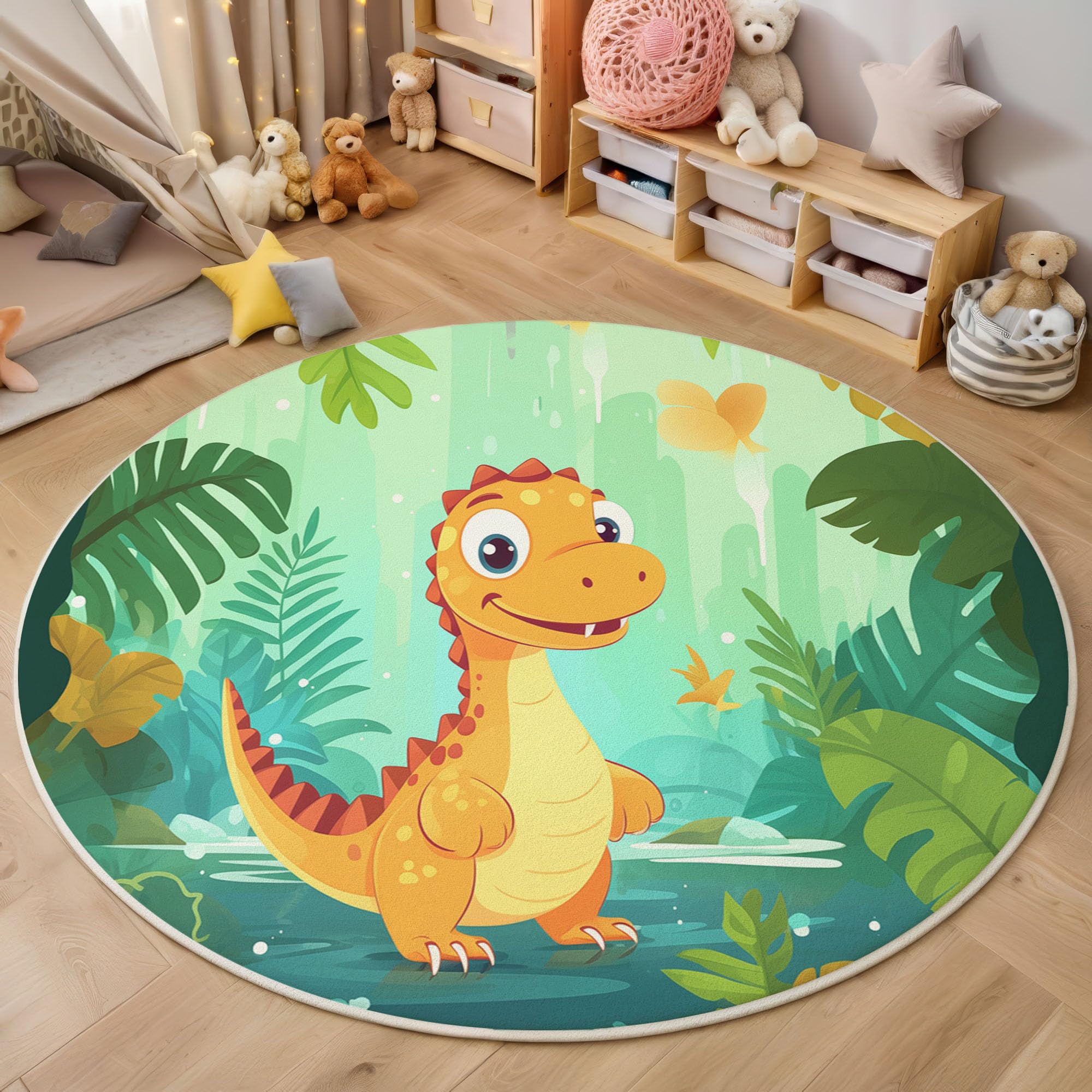 Tapis rond 160cm vert doux antidérapant contre les glissades
