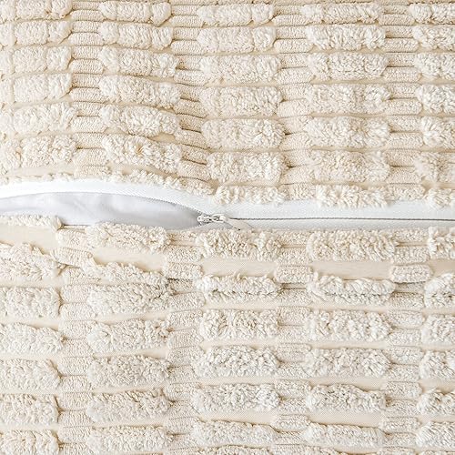 Miniatura 2 de MIULEE Juego de 2 fundas de almohada decorativas de pana blanca crema, 18 x 18 pulgadas y una manta de felpa suave y ligera de color blanco crema,