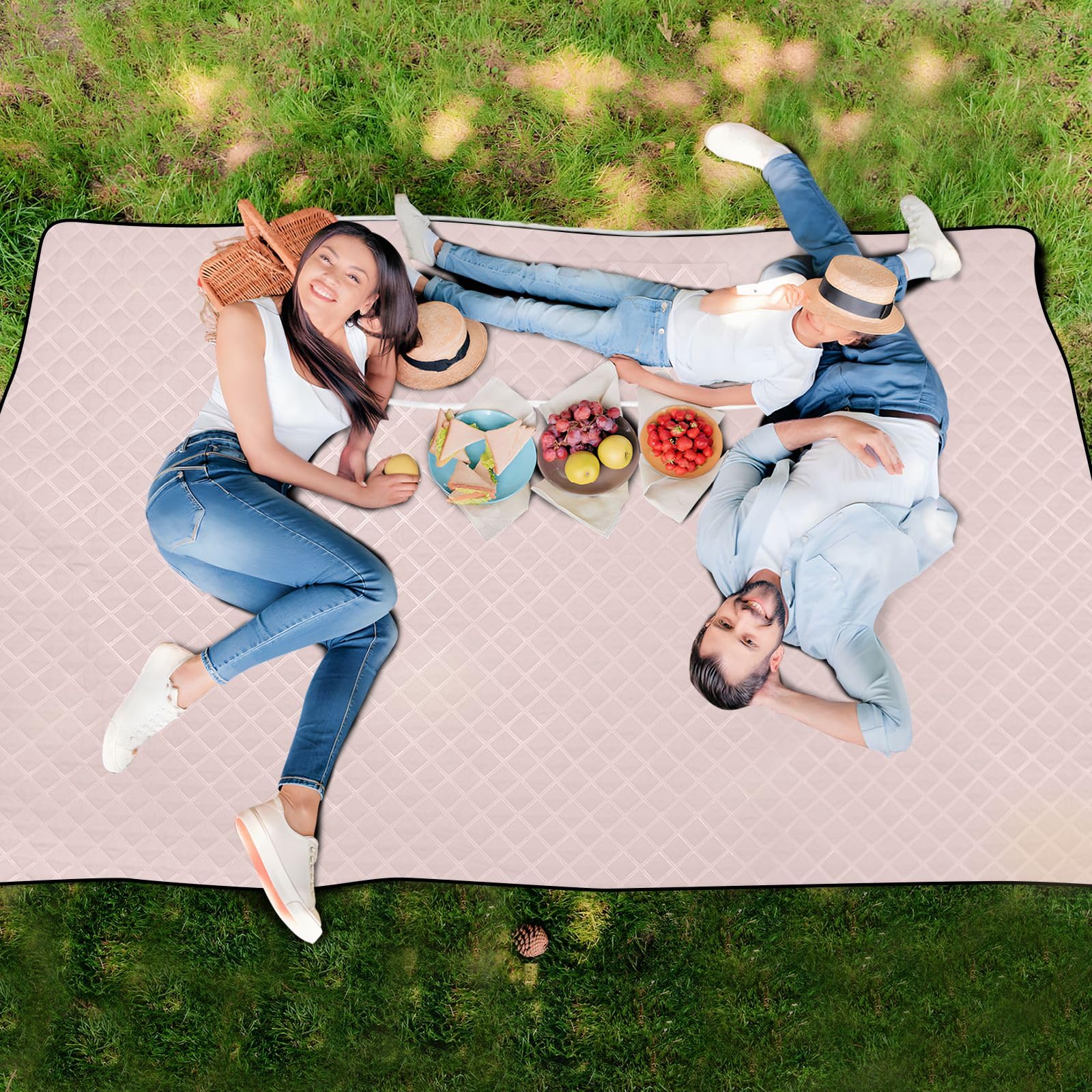 ODAWA Misty Rose Przenośny koc piknikowy łatwy do przenoszenia Kompaktowa torba na ramię Koce piknikowe koc outdoorowy, 203 cm x 299 cm