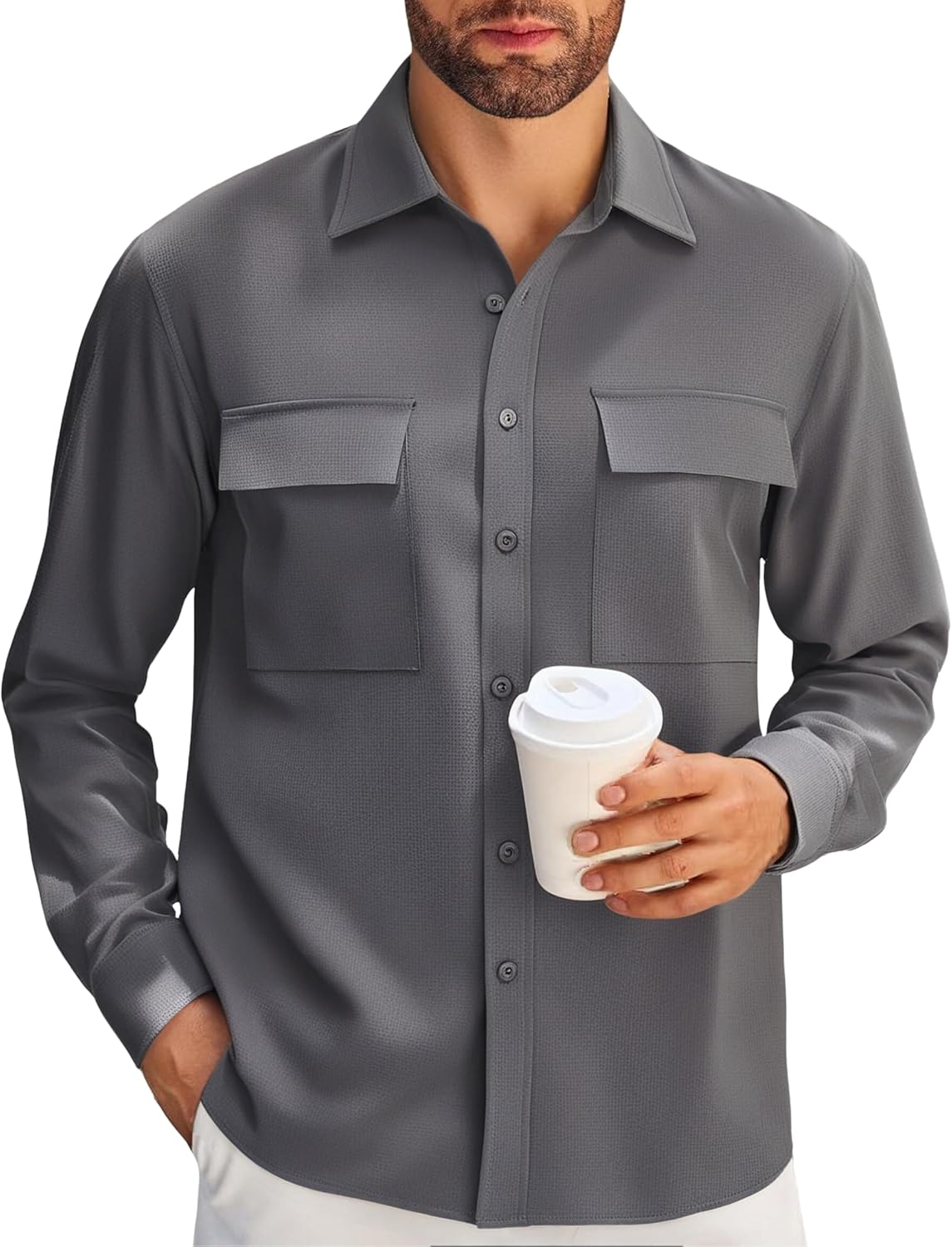 Alex Vando Mens Button Down Shirts Two Pockets Long Sleeve Casual Dress Shirt for Men