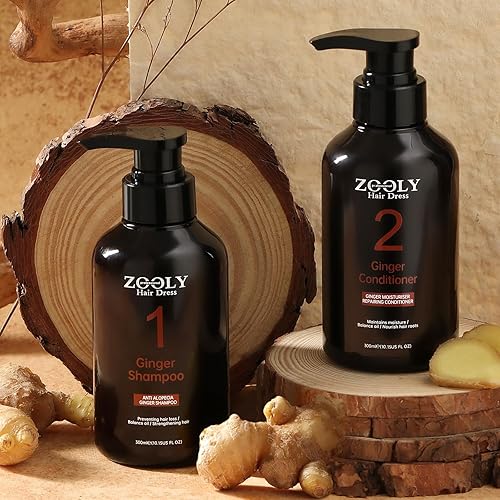 Miniatura 9 de Juegos de champú y acondicionador de jengibre de 20.3 onzas líquidas, anti pérdida de cabello y nutre las raíces del cabello, cuidado del cuero