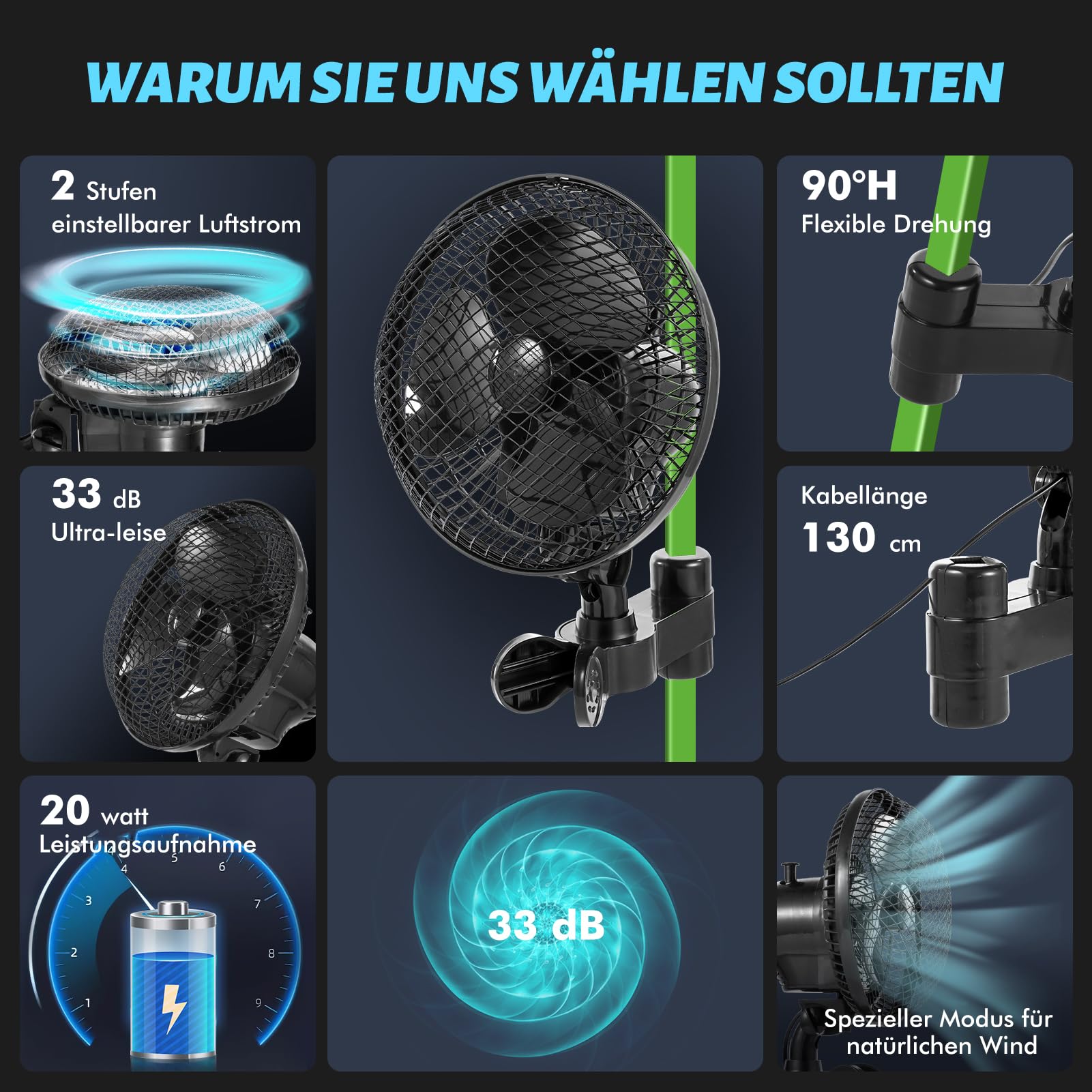 Pure Factory Clip Ventilator | Oszillierend, 20 W | Clip-Befestigung