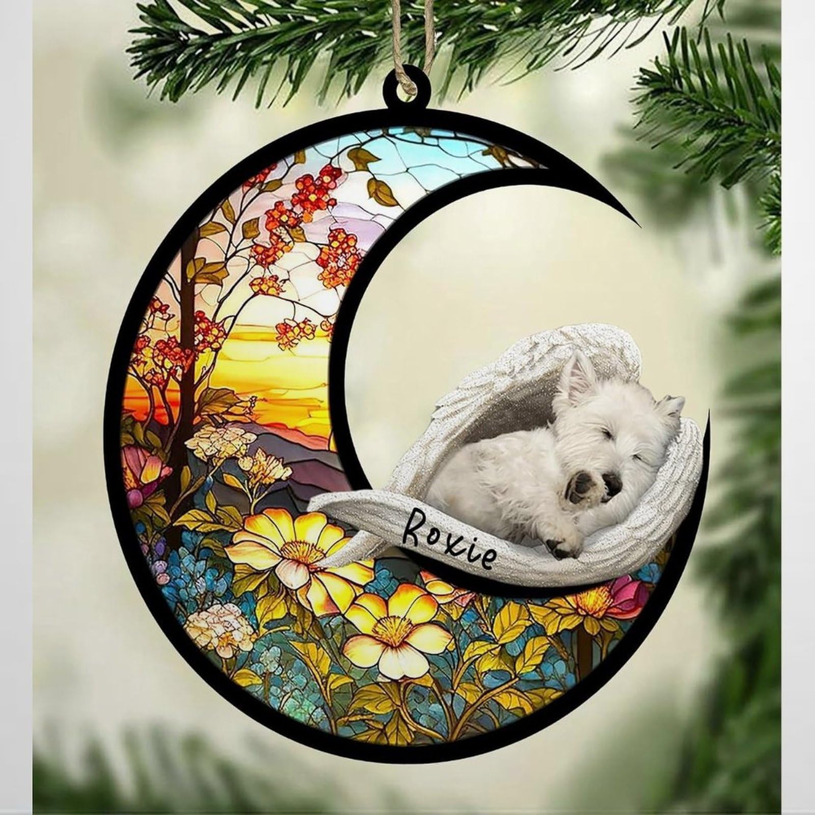 Luckluccy Personalized West highland terrier Dog Memorial Suncatcher,West highland terrier Christmas Ornament with Name,Pet Loss Catcher,Gifts for Dog Lovers