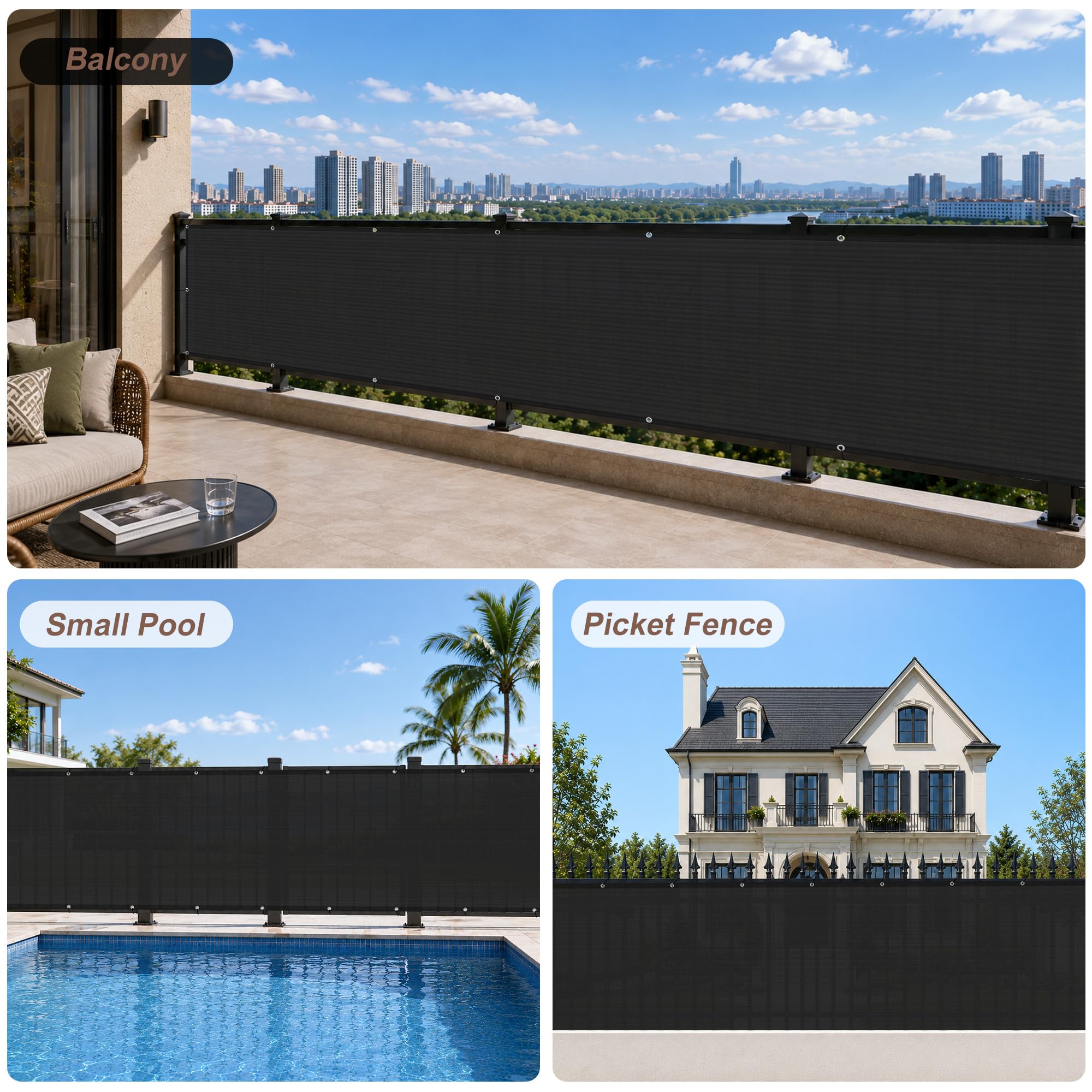 Sunny Guard Brise-vue en maille robuste 0,9 x 3,6 m protection à 90 % noir