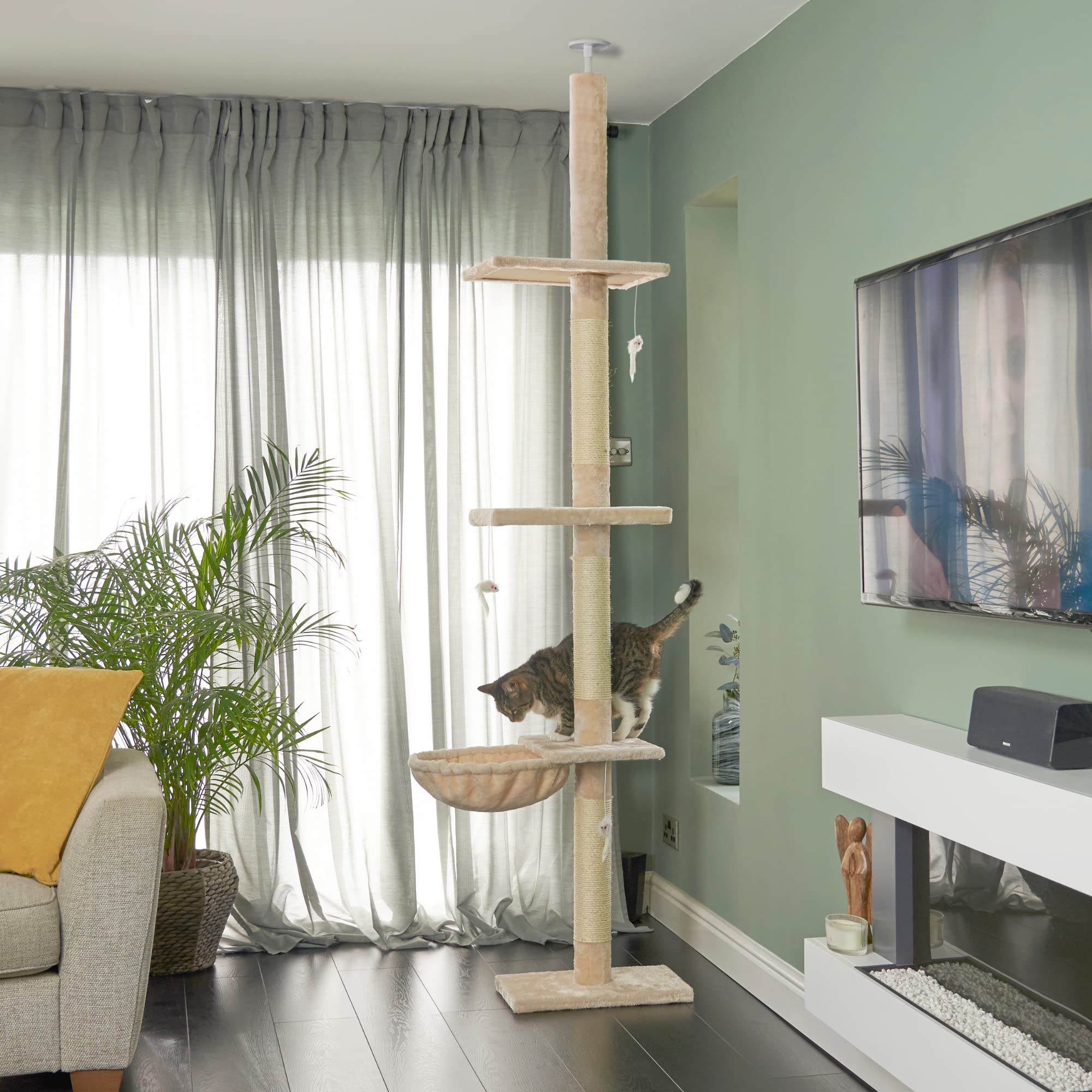 Runesol Hamac pour Chat avec Cadre en métal Extra épais de 40 cm de diamètre - Beige