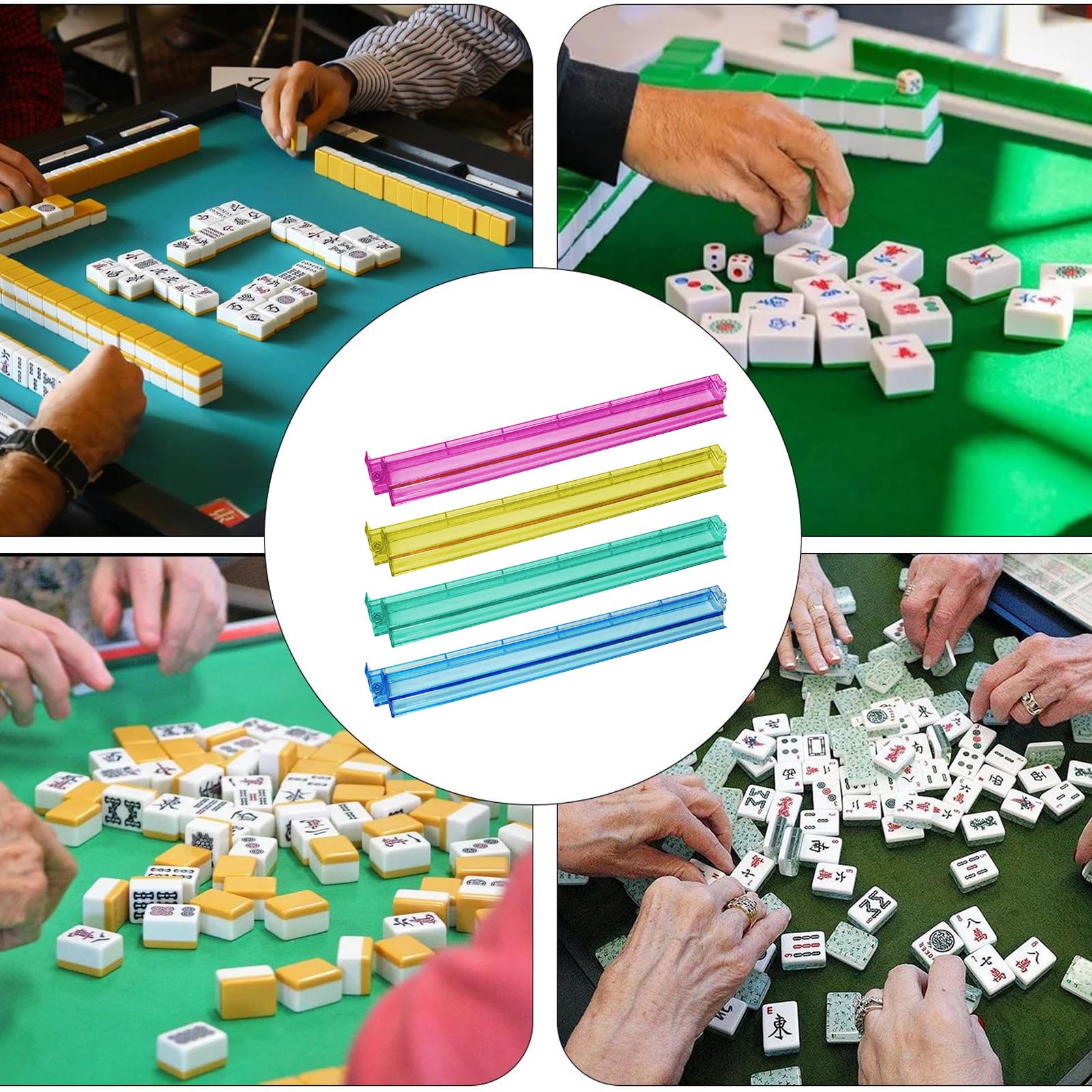 Mah Jongg Racks - Poussoirs Transparents Pour Supports De Mahjong, Ensemble De 4 Plateaux De Rangement En Carreaux Acryliques Pour Train Mexicain, Dominos Et Plus Encore 18,7 X 3,2 X 1,2 Pouces