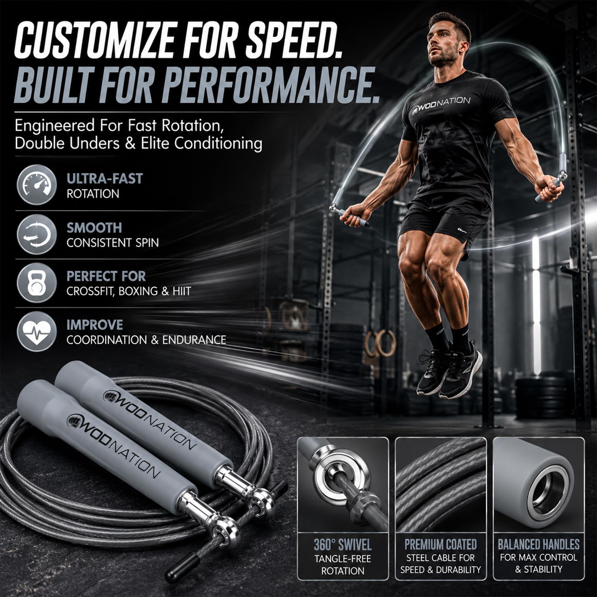 WOD Nation Speed Jump Rope – Blitzschnelle Springseile – Ausdauertraining für Boxen, MMA, Kampfsport oder einfach nur fit bleiben