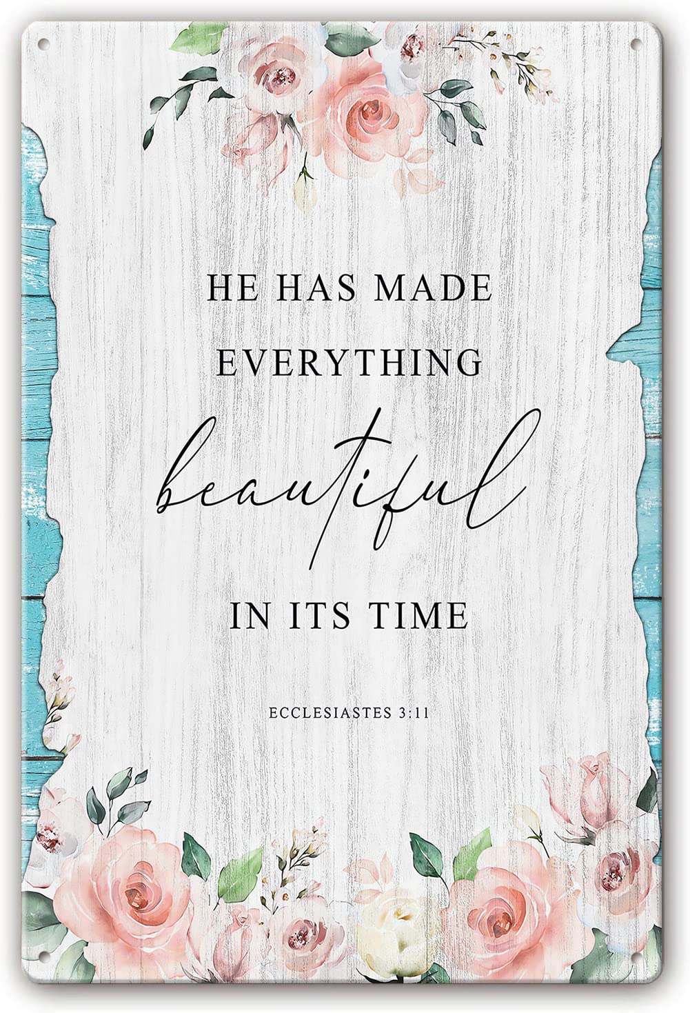 Preeklen Tin Sign 054 Ecclesiastes 3 11 Metal Signs Bible Verse Printable Wall Art Watercolor Pink Floral Prints Paintings For Bedroom Poster Decorations For Office Artwork Picture Gifts 12X16 Inch