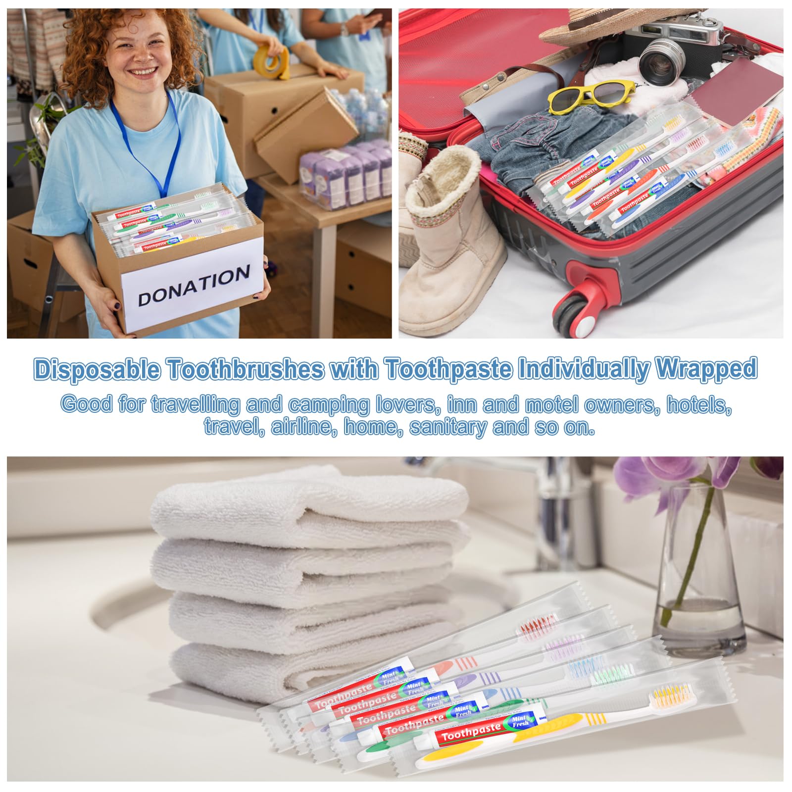 Cepillo de dientes desechable, 100 cepillos de dientes desechables con pasta de dientes, juego de cepillos de dientes de viaje de campamento Hotel empaquetado por separado (5 colores)
