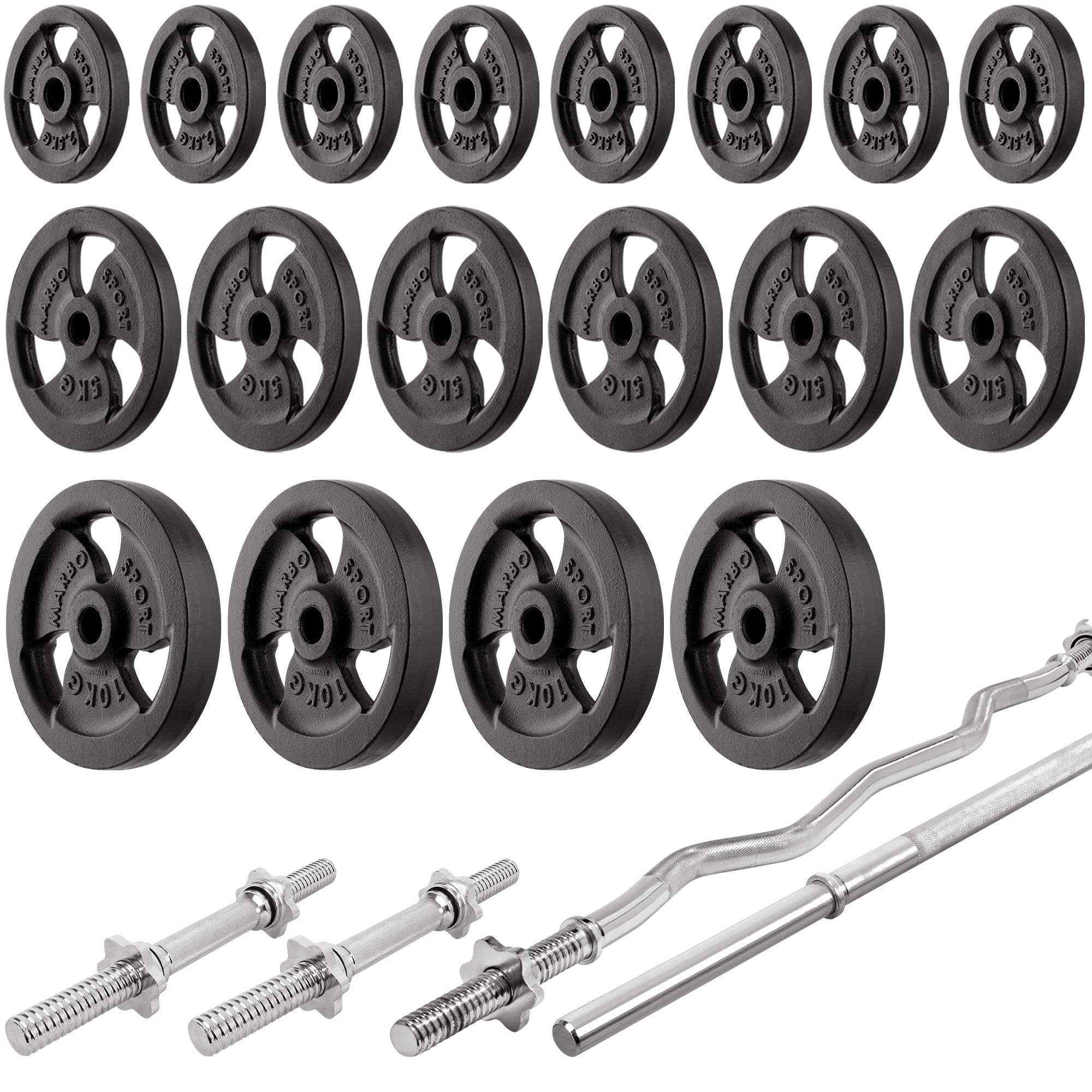 Marbo Sport Set MH25_162KG_Kier 2.0 | Banco de Pesas Ajustable + Soporte de Pesas MH-S201 + Entrenador de piernas + jalón Lateral + Banco Scott + Barra/Juego de Placas de Pesas 113 kg| Made in EU