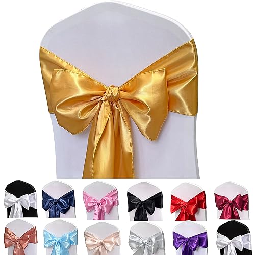 Satin Chair Sashes Bows 50PCS Chair Ribbon Ties Back Sash