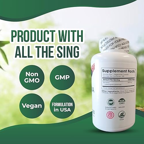 Miniatura 6 de Cápsulas naturales de espirulina súper verde suplemento en polvo  Polvo de espirulina Nutri Flow Superfood 500mg  Vegetal vegano sin OMG rico en