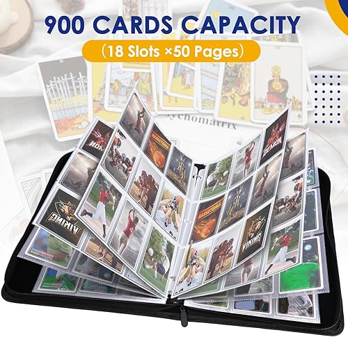 Miniatura 5 de Carpeta de tarjetas intercambiables, carpeta de tarjetas de béisbol de piel sintética con 900 bolsillos laterales de carga, carpeta de tarjetas con