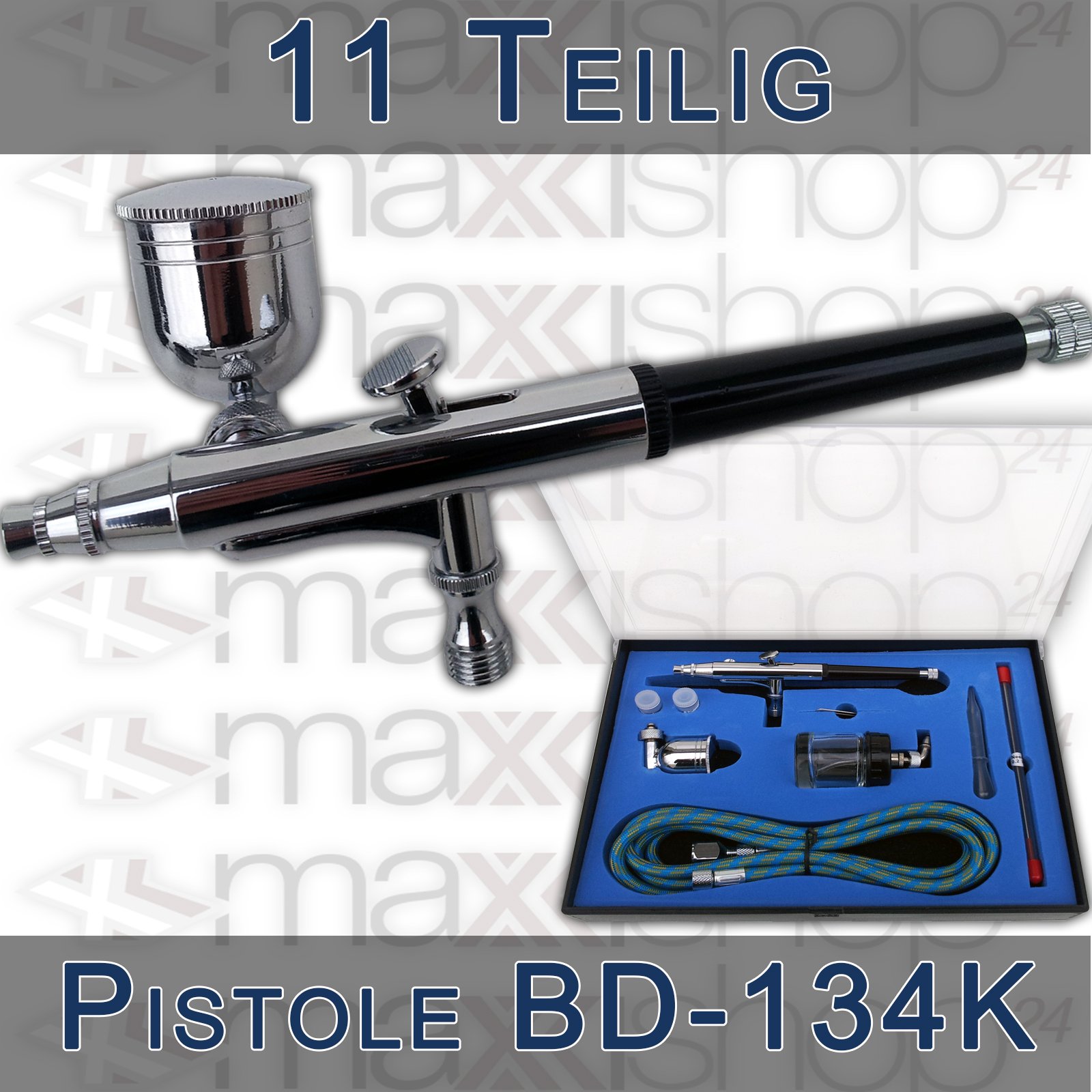 Airbrush-Set AS-186-E1 Komplett-Set Kompressor Set 12tlg. Mit 2 Pistolen