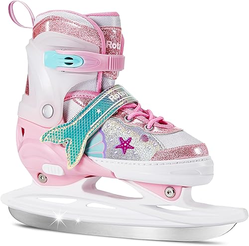 Mermaid Tail Girls Ice Skates, Adjustable Ice Skates for Kids Youth, Toddler Ice Hockey Skates for Beginners, Warm and Comfortable Lining Ice Skating Shoes for Outdoor and Rink (Medium, Pink)