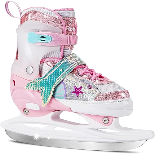 Mermaid Tail Girls Ice Skates, Adjustable Ice Skates for Kids Youth Ages 3-12, Toddler Ice Hockey Skates for Beginners, Warm and Comfortable Lining Ice Skating Shoes for Outdoor and Rink