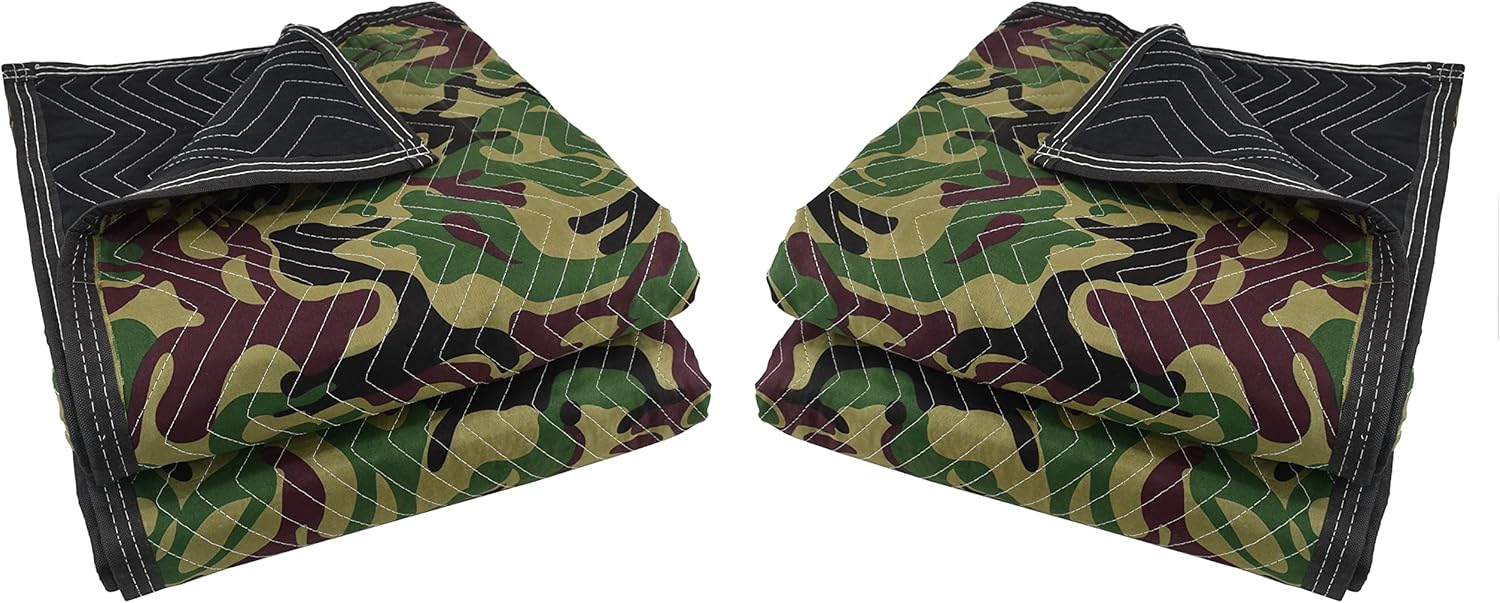 Camo Moving Blankets | Strong Woven Fabric on Both Sides | Zigzag Thick Quilted Moving Blanket | 72 X 80 | 70 lb/dz Weight | (4 Pack)