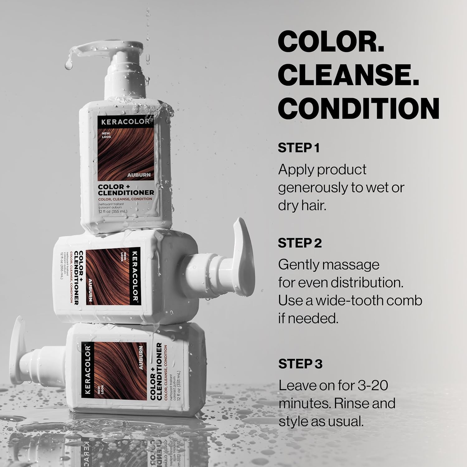 Keracolor Color + Clenditioner 3-in-1 Color-Depositing Conditioner, Gently Cleanses & Conditions, Semi-Permanent Hair Color, 23 Shades, 12 Fl Oz