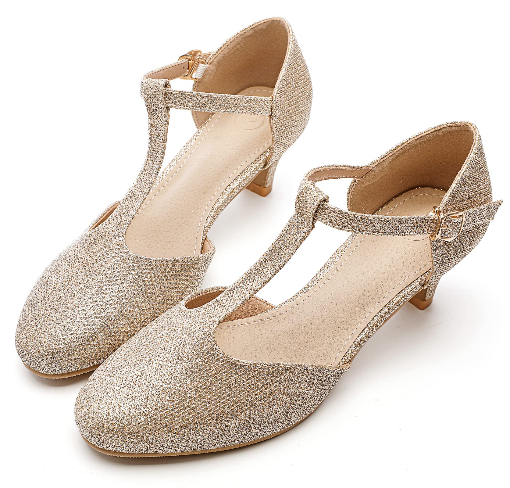 kkdomWomen's Closed Toe T-Strap Low Heel Mary Jane Pumps Wedding Dress Shoes