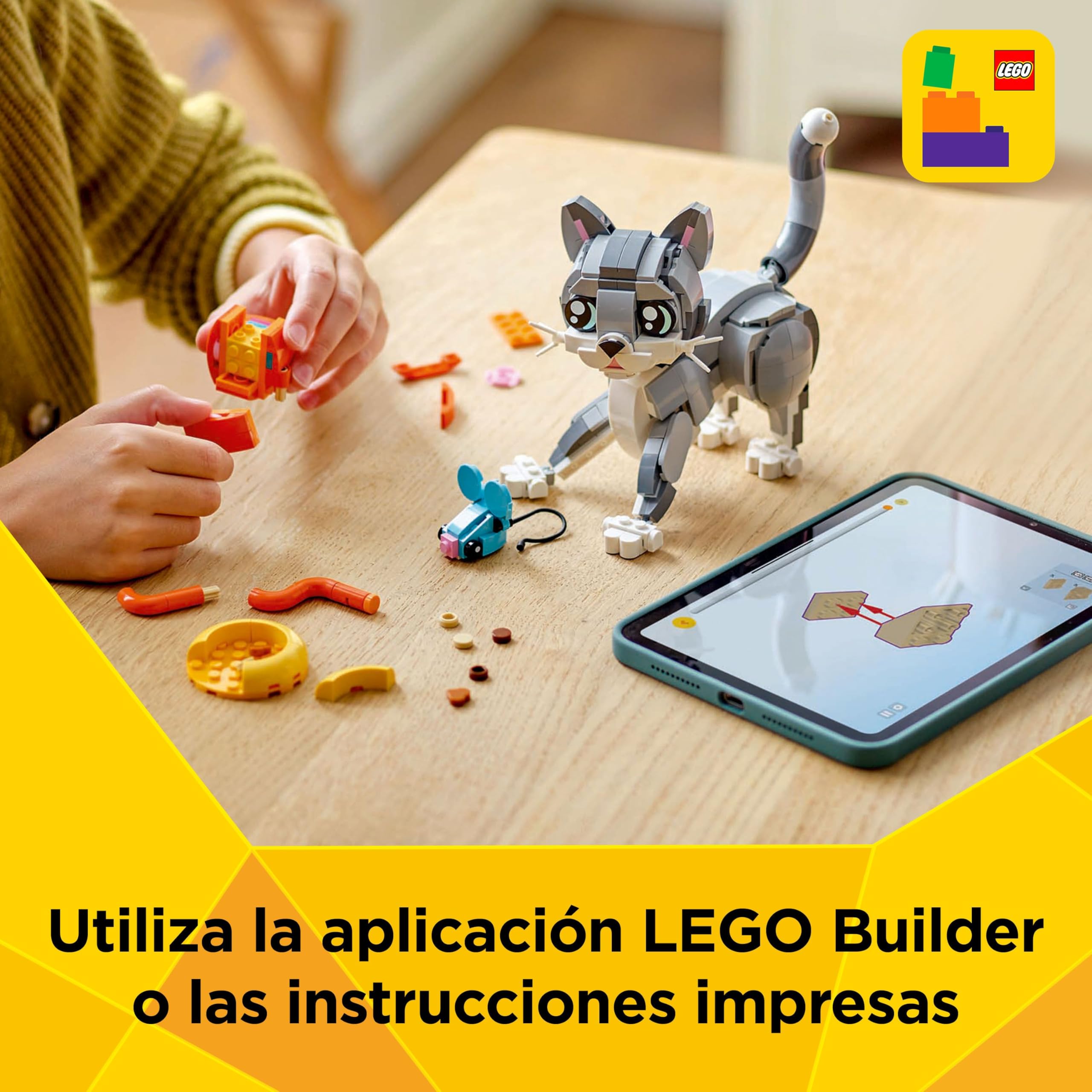 LEGO Creator 3 en 1 Gato Juguetón de Juguete - Transformable en Figura Articulada de Perro o Paloma - Juego con Animales - Regalo de Cumpleaños para Niñas y Niños de 8+ Años 31163