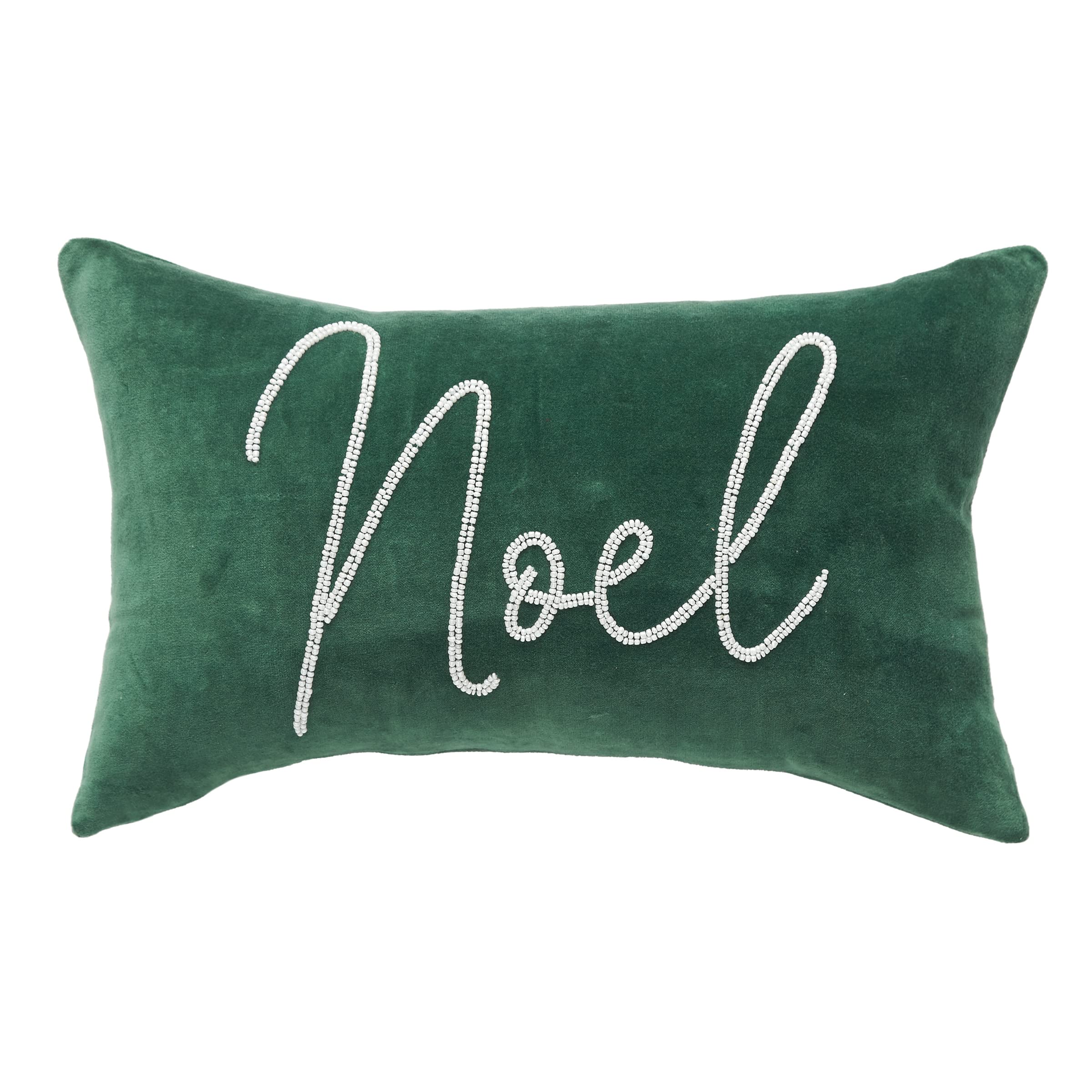 carol & frank Noel Green Velvet Beaded Throw Pillow 12 x 20 Green