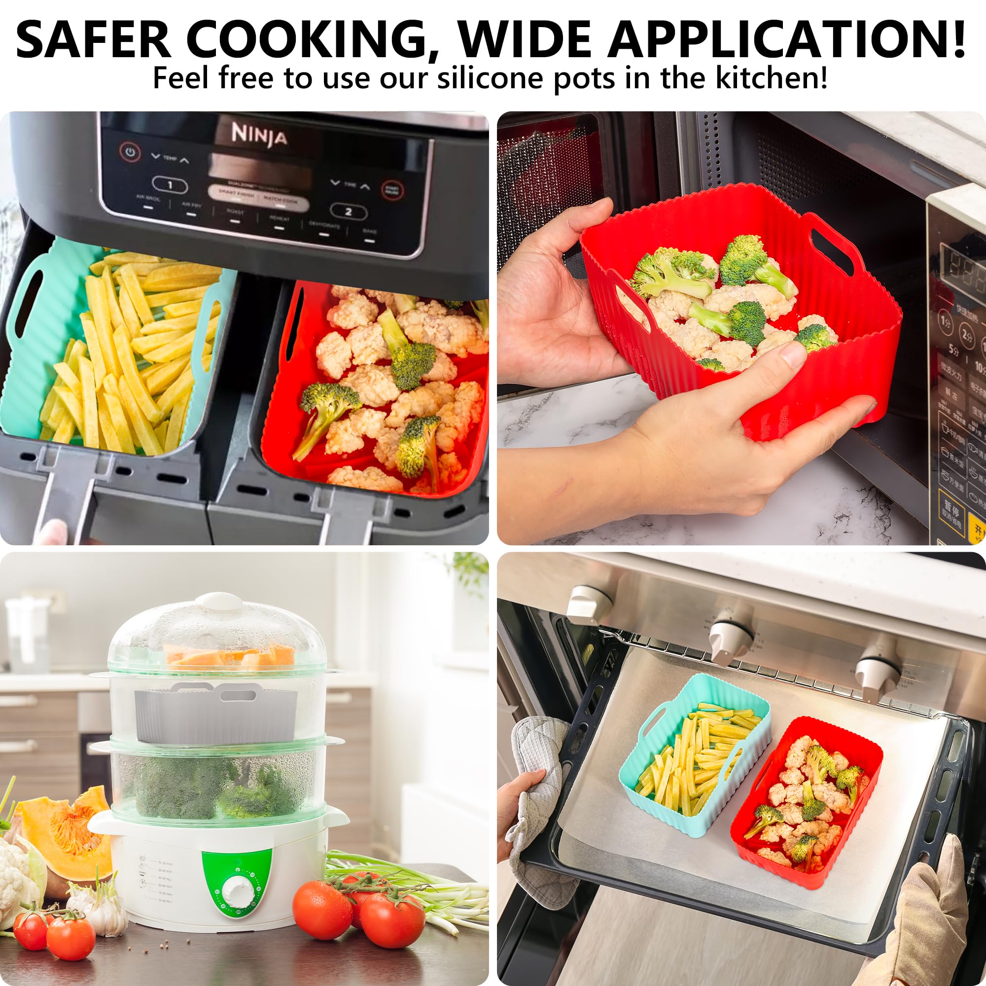 2 Fodere In Silicone Per Friggitrice Ad Aria Ninja/Tower - Riusabili, Lavabili, Adatte Per Doppio Cestello, Colore Menta - 5