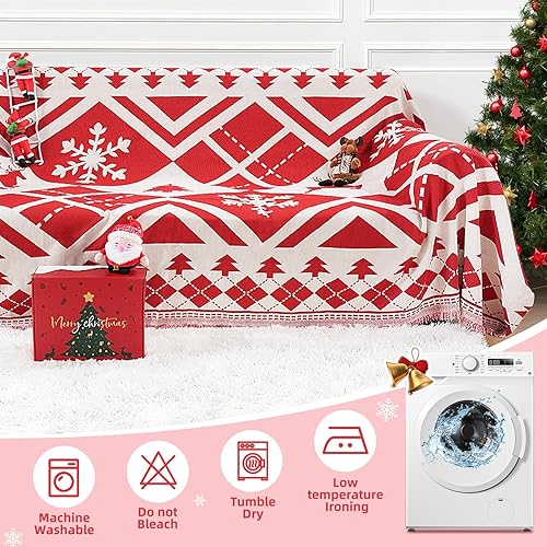 Miniatura 8 de Funda de sofá de Navidad con caja de regalo, funda de sofá lavable para sofá de 2 cojines, funda para perros, manta de sofá lavable, protector de