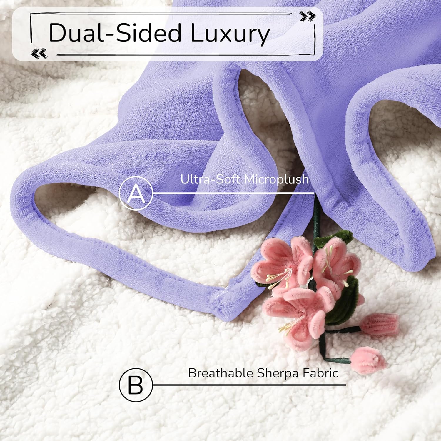 Electric Heated Blanket King Size 90"x100" - Dual-Sided with Microplush & Sherpa Fabric, 4 Heat Settings & 10 Hours Auto Off, Dual Controller, Machine Washable - Light Purple - Image 5