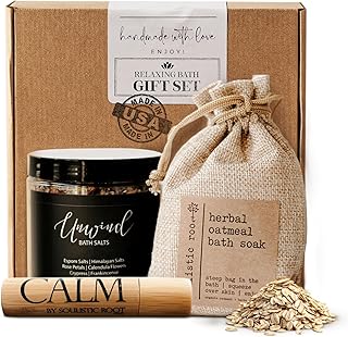 soulistic root Revitalizing Bath Gift - Premium Self-Care Bath & Body Set with Lavender Oatmeal Soak, Tranquil Essential Oil Roller, Epsom Salt Soak, Home Spa Kit, Valentine's Day Ready-to-Gift Box