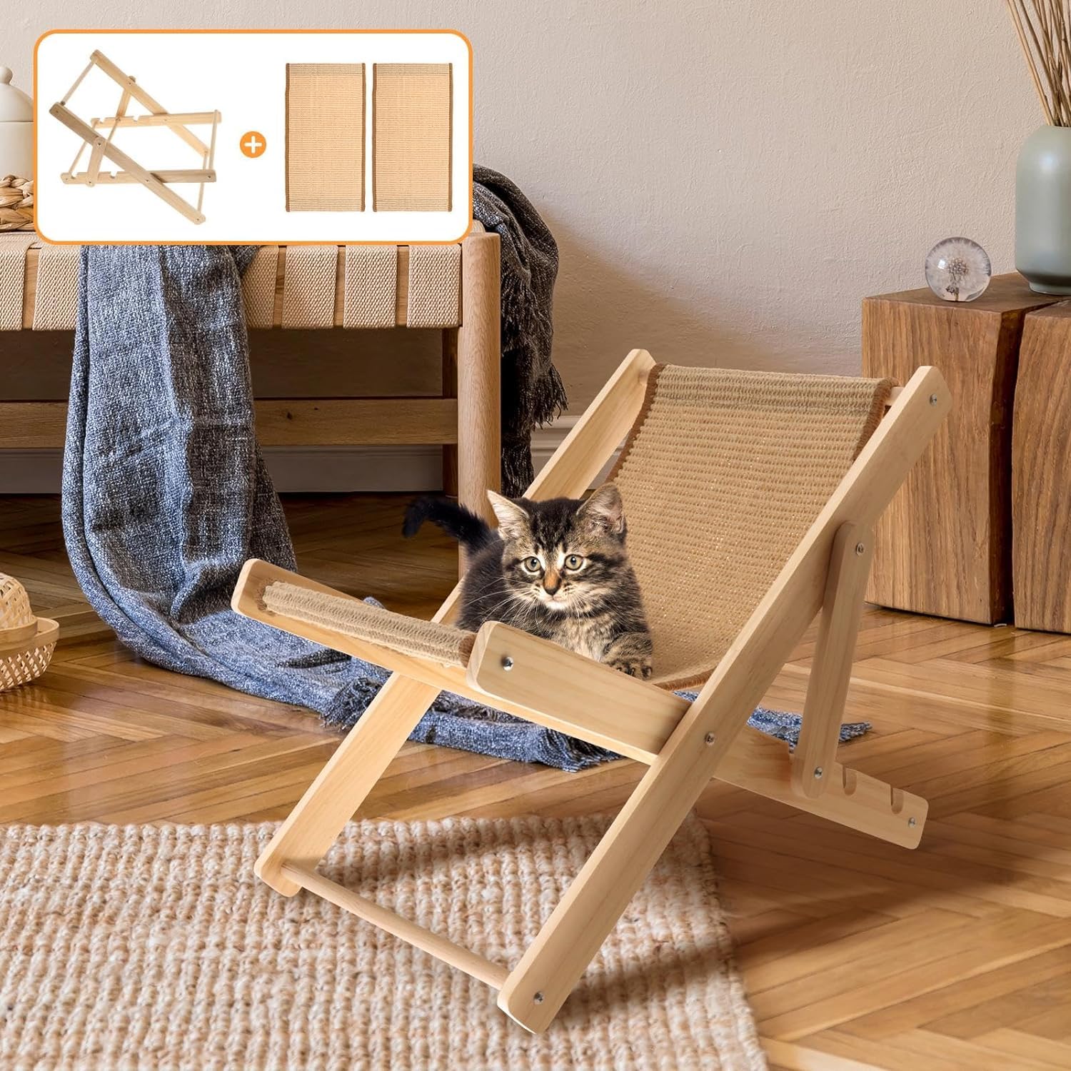 Tiragraffi, Tiragraffi for conigli, Letto amaca for gatti Poltrona for gatti portatile con tappetino in sisal Riposo Tiragraffi for gatti Letto rialzato for conigli Piccoli animali coniglietti Cani Cu