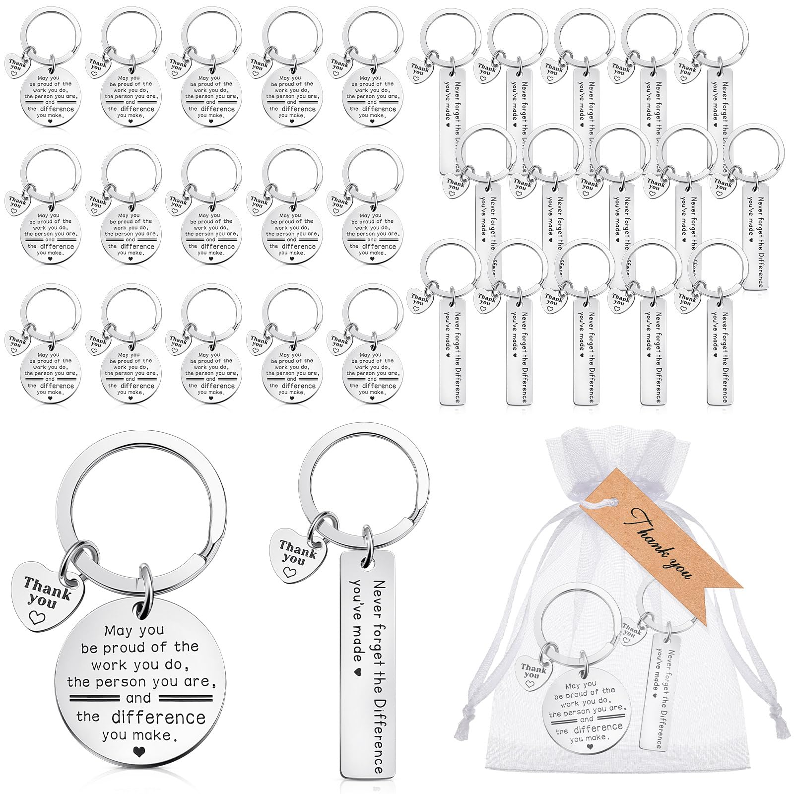 30 Sets Regalos de Agradecimiento de Colegas Llaveros de Agradecimiento Inspiradores 2 Estilos Etiquetas Thank You con Bolsas Organza para Despedida Empleados Jubilación Compañero de Trabajo