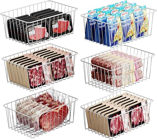 iSPECLE - Cesta de alambre de metal para almacenamiento de alimentos, para congelador, pequeñas cestas organizadoras con asas para cocina, despensa,