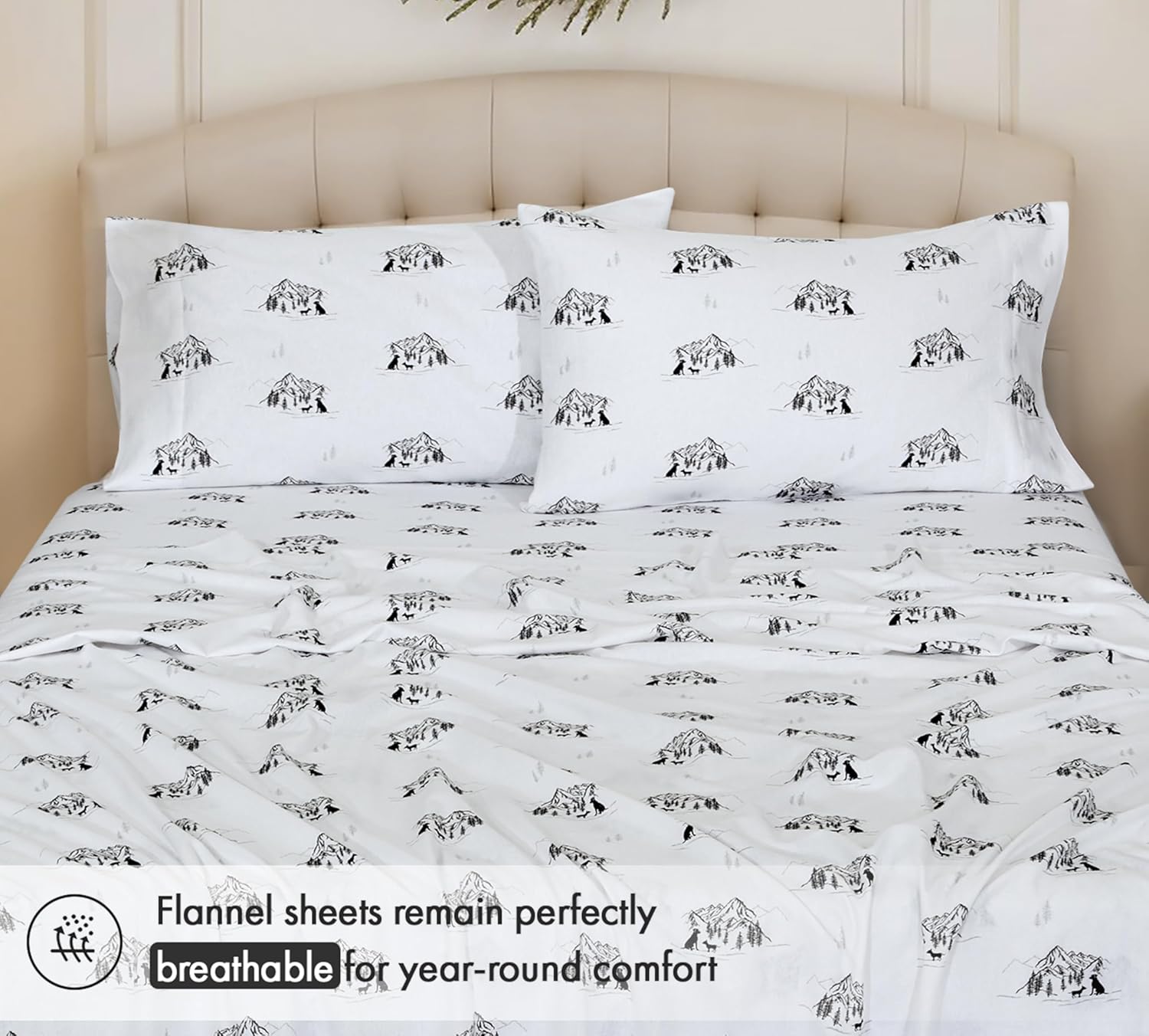 RUVANTI Flannel Sheets Queen Size - 100% Cotton Double Brushed Bed Sheets, Deep Pockets 16 Inches Queen Sheet Set, All Seasons Breathable & Extra Soft - Warm & Cozy, 4 Piece, Soul Dog White - Image 4