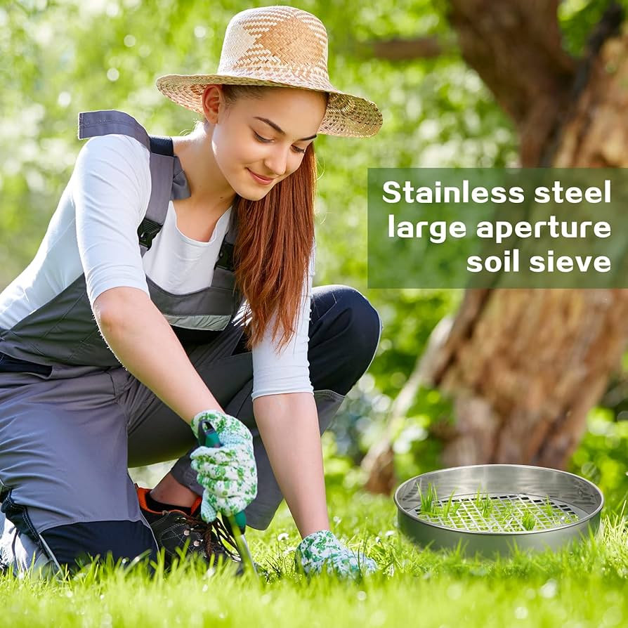 DHSUN 3 Pieces Garden Sieve For Soil And Stones,Garden Top Soil Riddle