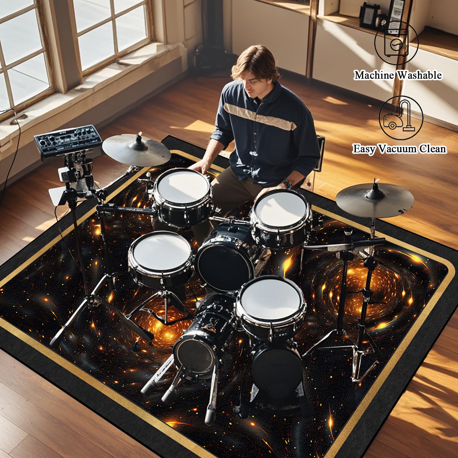 110 x 80 cm Alfombra para Batería y Percusión, Alfombra de Tambor Insonorizada, Alfombra Profesional de Jazz para Caja Bombo Baterías Acústico Tambor y Otros Instrumentos Antideslizante