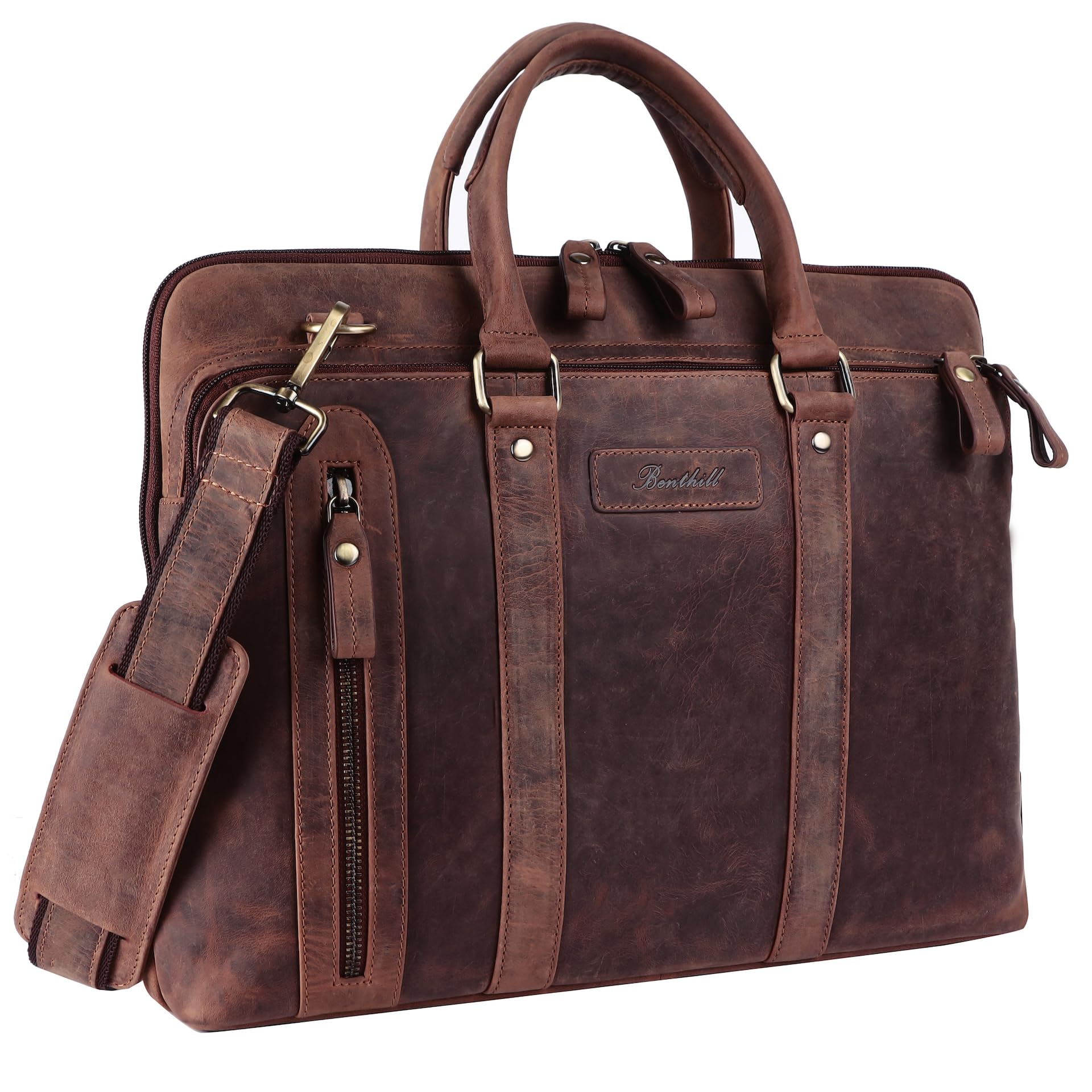 Benthill borsa per laptop vera pelle I borsa a tracolla per laptop I valigetta per notebook I Donna e Uomo borsa I borsa per notebook