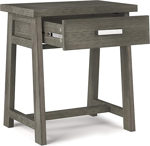 Miniatura 133 de SIMPLIHOME Sawhorse - Mesita de noche de madera maciza de 24 pulgadas de ancho, moderna, industrial, color gris envejecido, para sala de estar y