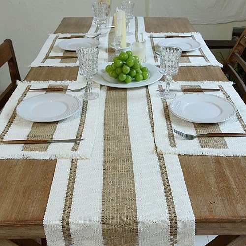 Miniatura 9 de FunWheat Juego de 6 manteles individuales redondos trenzados y caminos de mesa bohemios de algodón de 72 pulgadas de largo para mesa de comedor