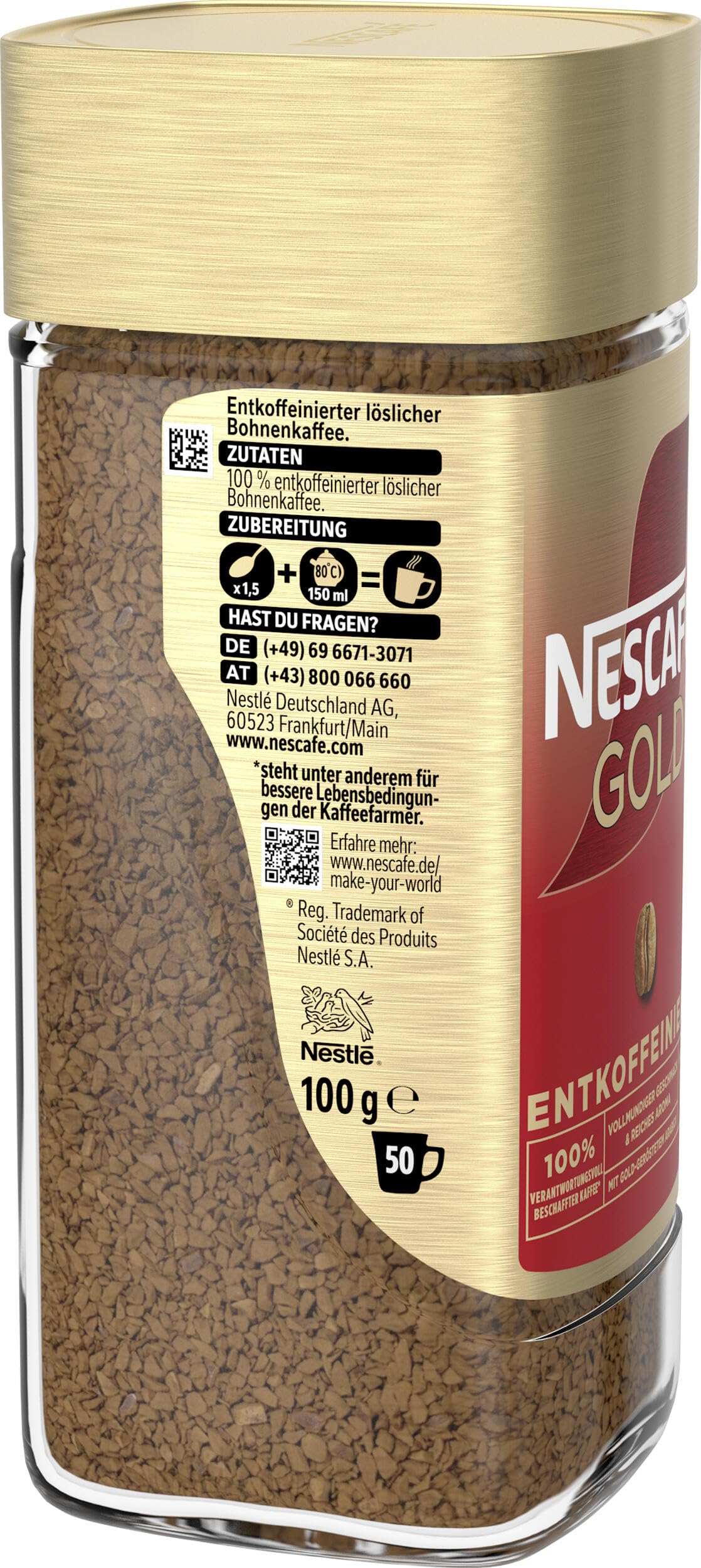 NESCAFÉ GOLD Entkoffeiniert, löslicher Bohnenkaffee, Instant-Kaffee aus erlesenen Kaffeebohnen, vollmundig & aromatisch, koffeinfrei, 6er Pack (6x100g)