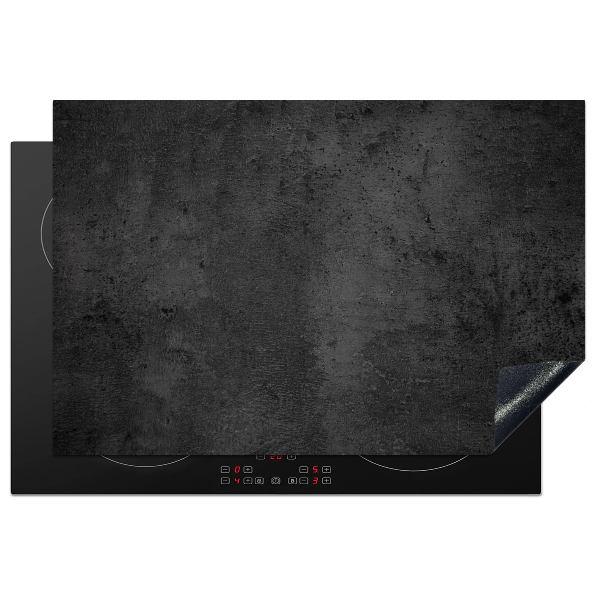 KitchenYeah© Induction Hob Protector Mat 20.3"x29.9" / 76x51.5 cm Stove Cap Top Cover Kitchen Cooker Covers for Electric Hobs Vinyl Concrete - Robust - Vintage - Rustic - Grey - Black