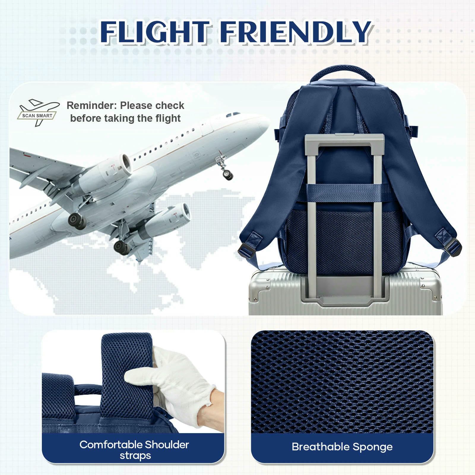 Zaino da Viaggio Antifurto per Aereo – Borsa Cabina Approvata Ryanair, Laptop Escursioni E Sport, Bagaglio A Mano Uomo-Nero