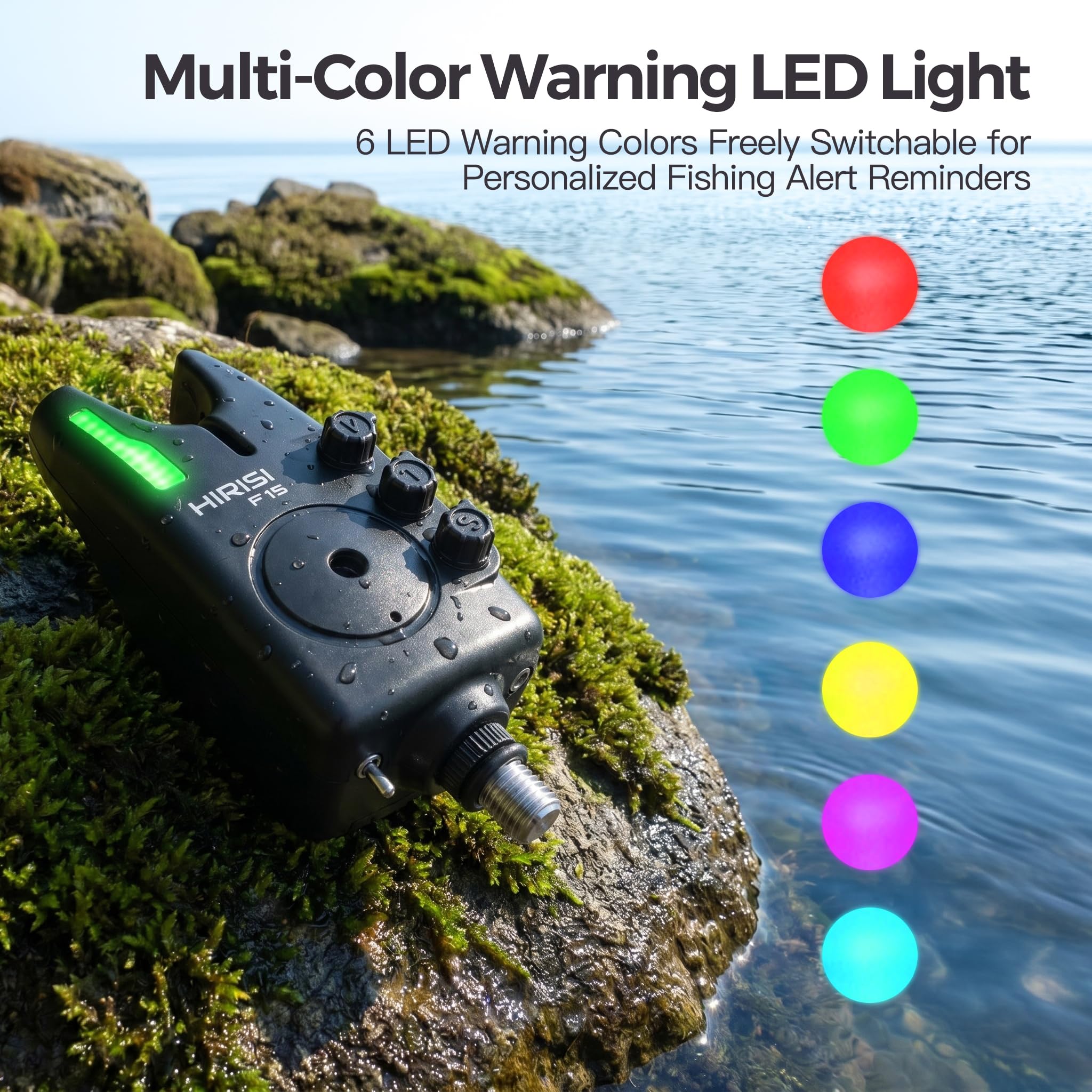 Hirisi Tackle Karpfenangeln Bissanzeiger Set mit Fernbedienung (Funkempfänger), 6 Farben einstellbar, Nachtlicht, Einstellbarer Empfindlichkeit, Lautstärke und Ton, – Bissanzeiger Angeln