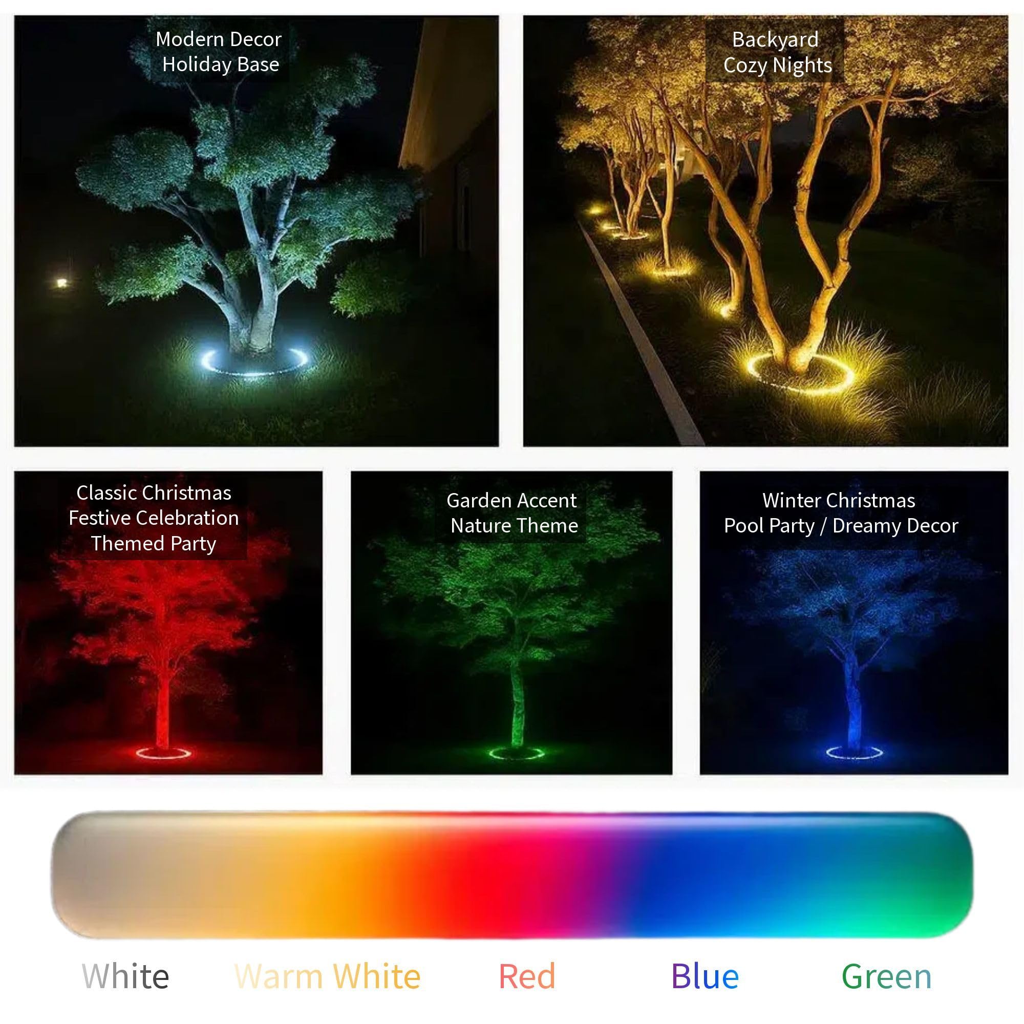 Luci Da Giardino Esterne, Luci Ad Anello Paesaggistiche A Led Bassa Tensione Per Alberi, Illuminazione D’accento Per Palme, Ip65 Antigelo WarmWhite 6lights