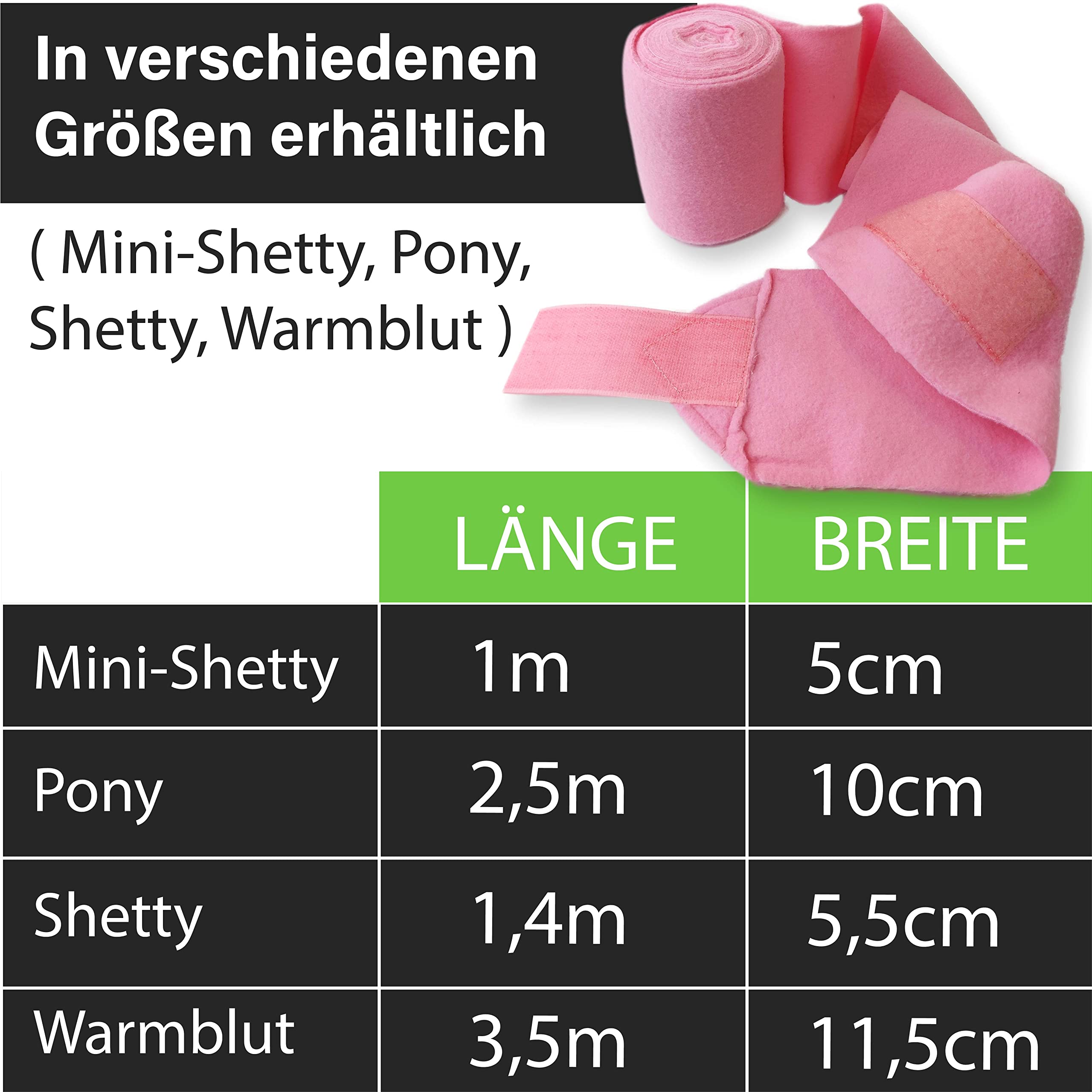 Pferdelinis Bandagen fürs Pferd aus Fleece mit Klettverschluss - Fleecebandagen Pferd im 4er Set mit praktischer Aufbewahrungstasche (Pony, Pink)