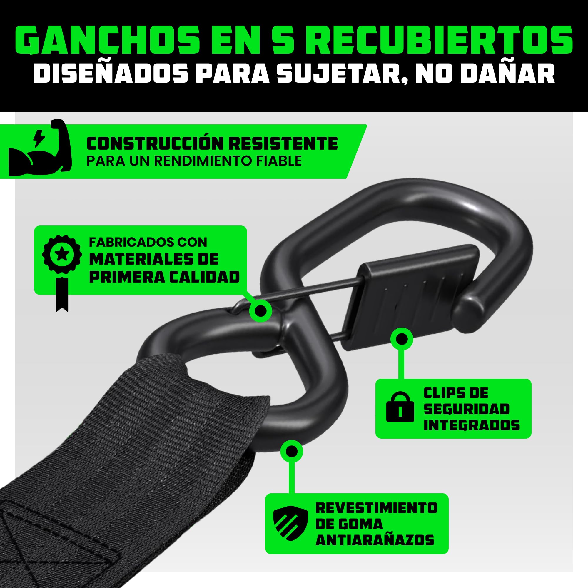 Rhino USA Correas de Carraca Retráctiles (Juego de 2) - 2.5cm x 3m (540kg de Resistencia a la Rotura) - Correas de Amarre Automáticas y Resistentes para Camión, Remolque, Moto, Bicicleta & Más - Negro