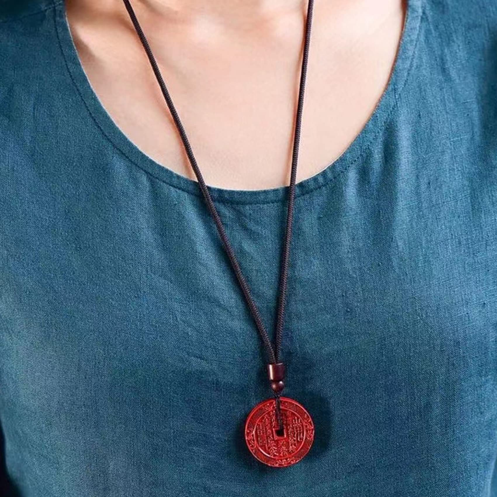 Naszyjnik, naturalny naszyjnik z cynobru Feng Shui Amulet naszyjnik dla kobiet mężczyzn Bagua Charm wisiorek naszyjnik talizman kamień długi naszyjnik kryształ kwarcowy naszyjnik bogactwo dobry naszyj