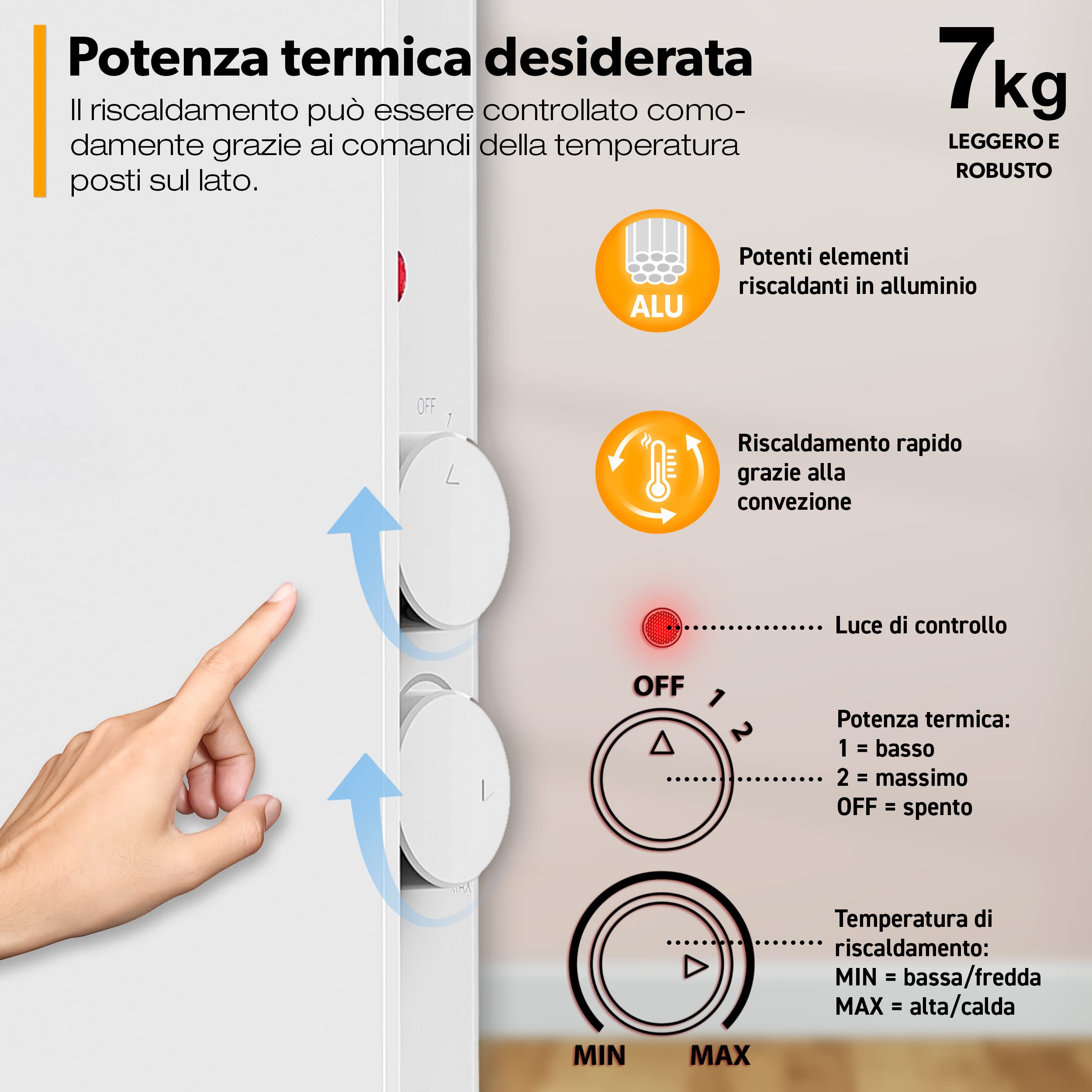 TRESKO Stufa Elettrica Basso Consumo Bianco 1500W | Stufa Elettrica basso consumo | Termoconvettore con Rotelle | Termosifone Elettrico Portatile | Termoconvettore a Parete con Termostato per Casa