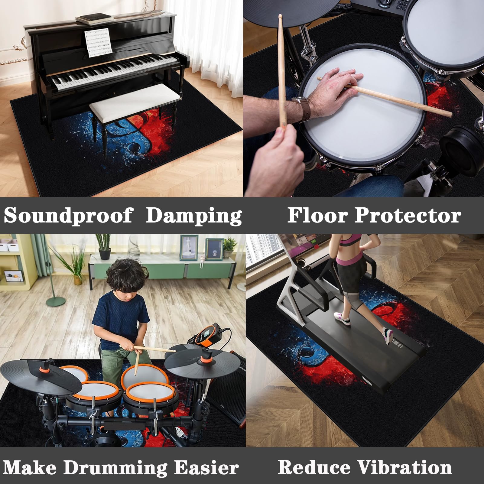 Alfombra de Tambor de insonorización, Kit de Batería de Jazz Electrónico, Alfombra para Bateria Acustica, Alfombras Acusticas Alfombra Bateria, Alfombras para Bombo Caja Alfombrillas 110 x 80 cm